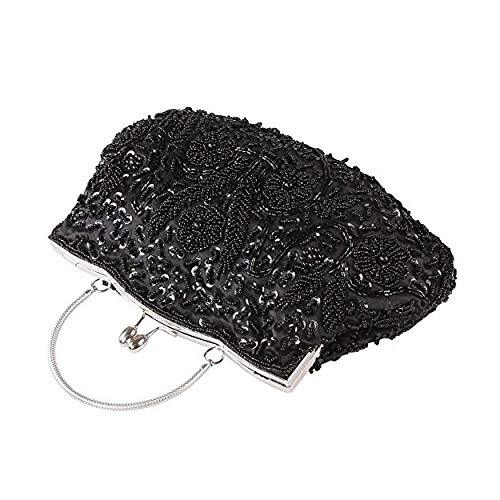 Beaded Sequin Design Flower Evening Purse Large Clutch Bag