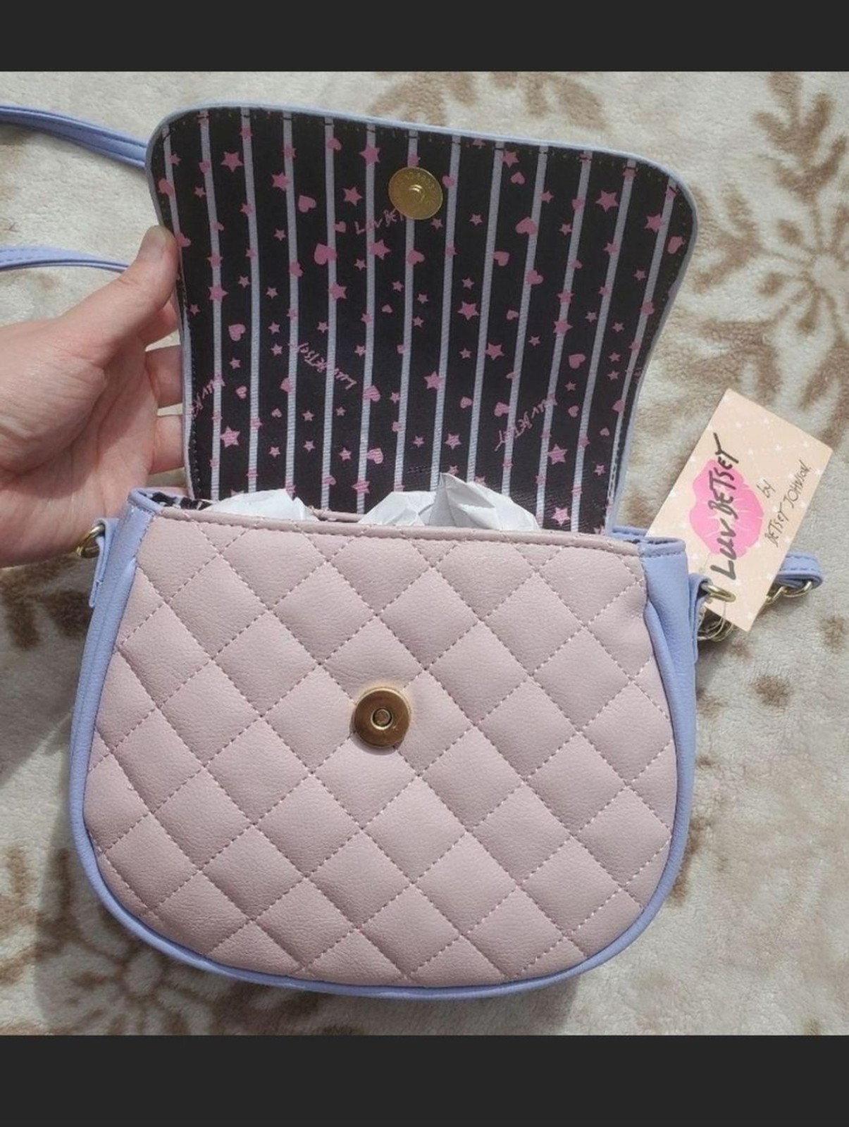 NWT Betsey Johnson LB Bri Pastel Pink and Purple Crossbody Purse