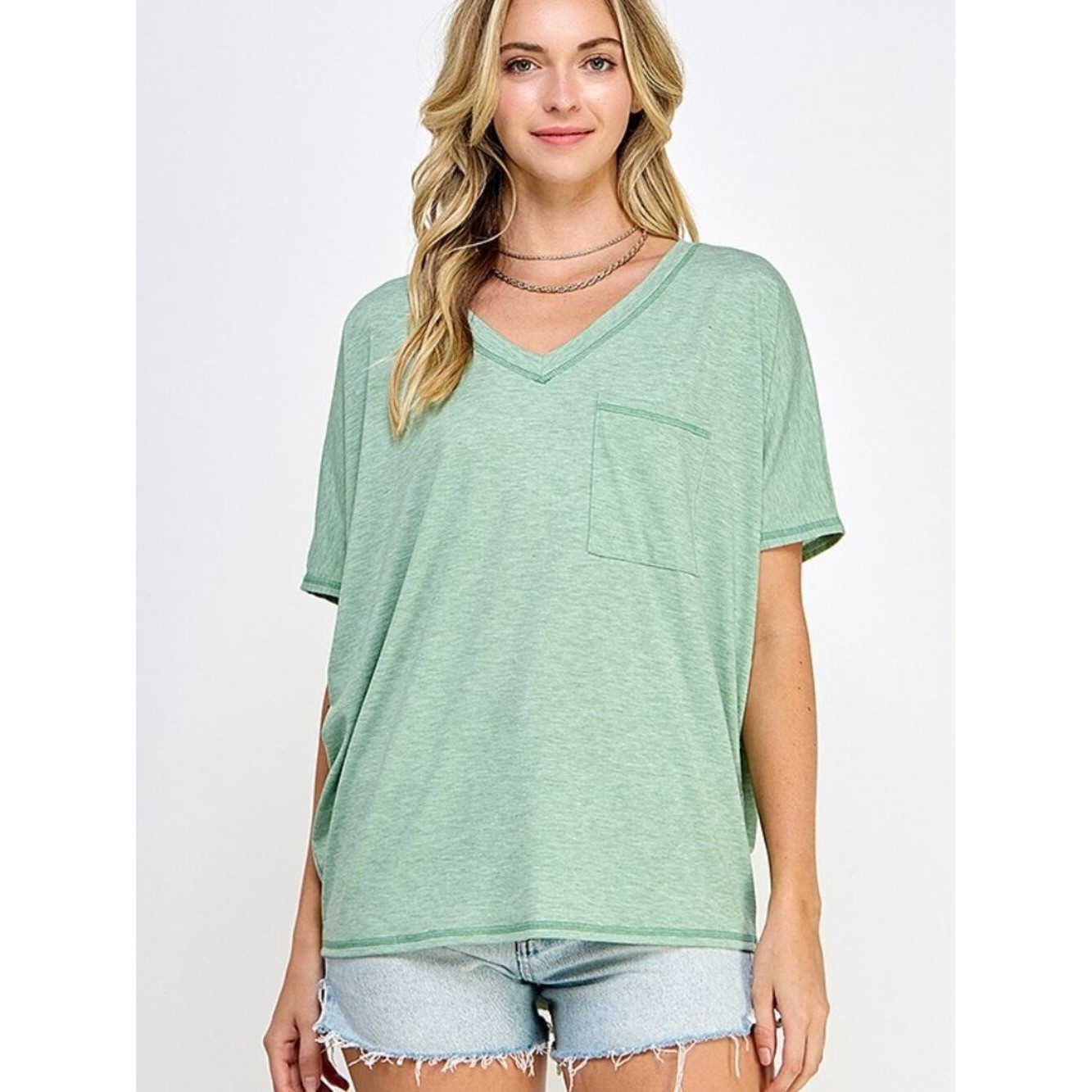 Sage V-Neck Tee With Pocket