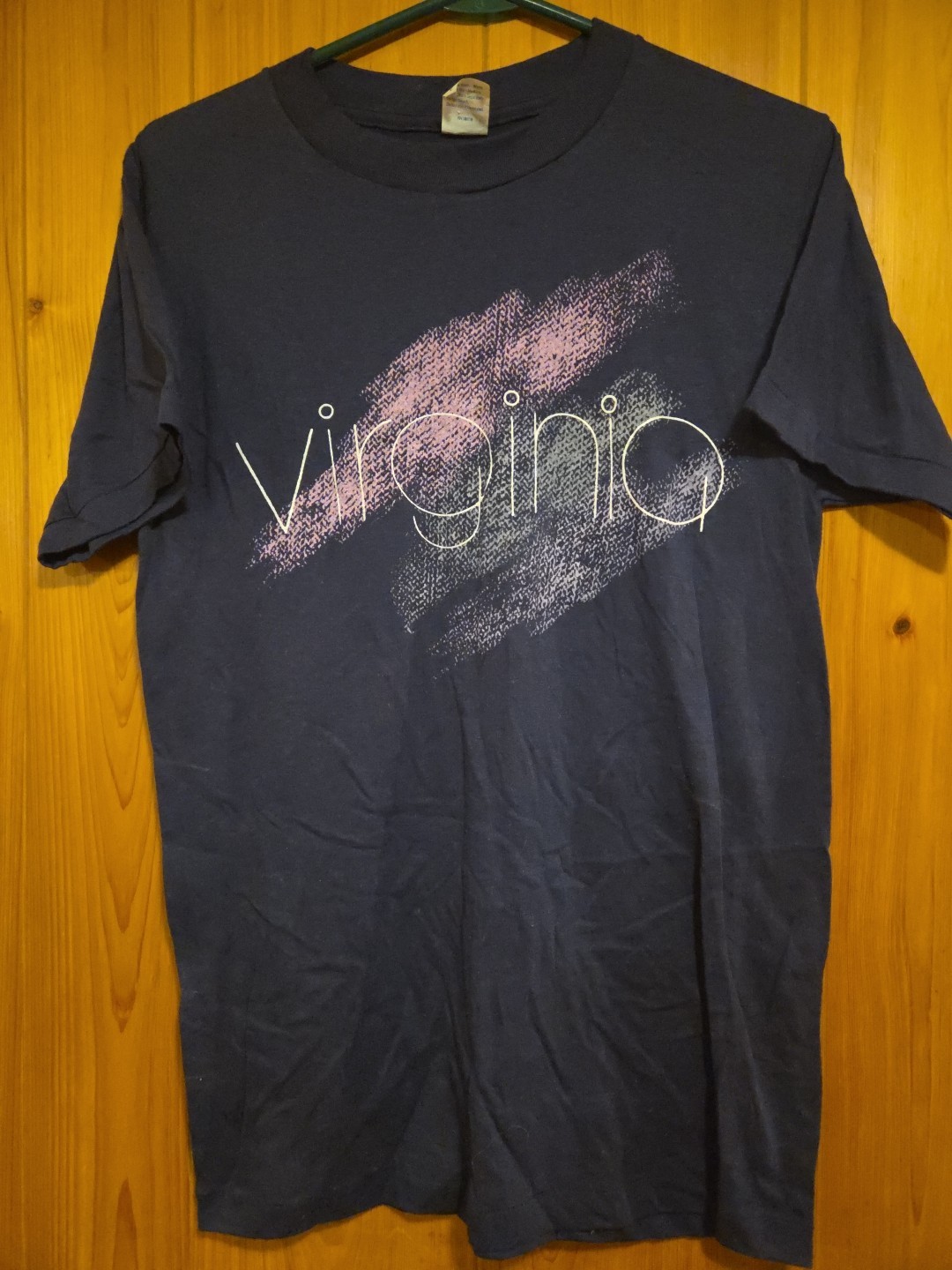 True Vintage VIRGINIA Large Navy Blue Single Stitch T-shirt 18×28 CHED By ANVIL