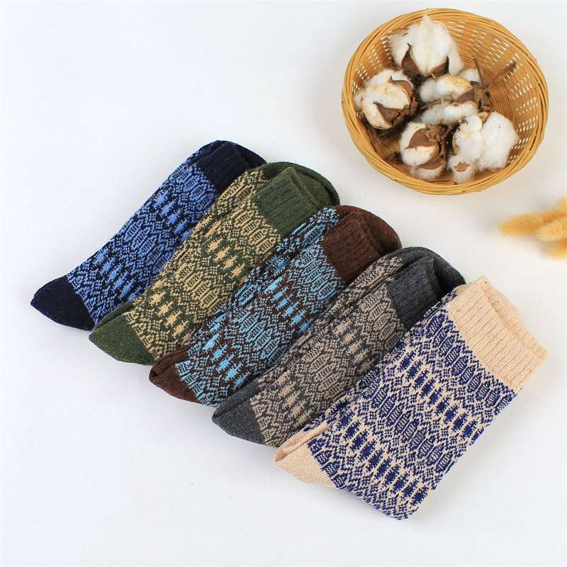 Knitted Crew Socks+ 4%Sheep wool Blend Cashmere 5 Pairs Thick Winter Nordic Warm