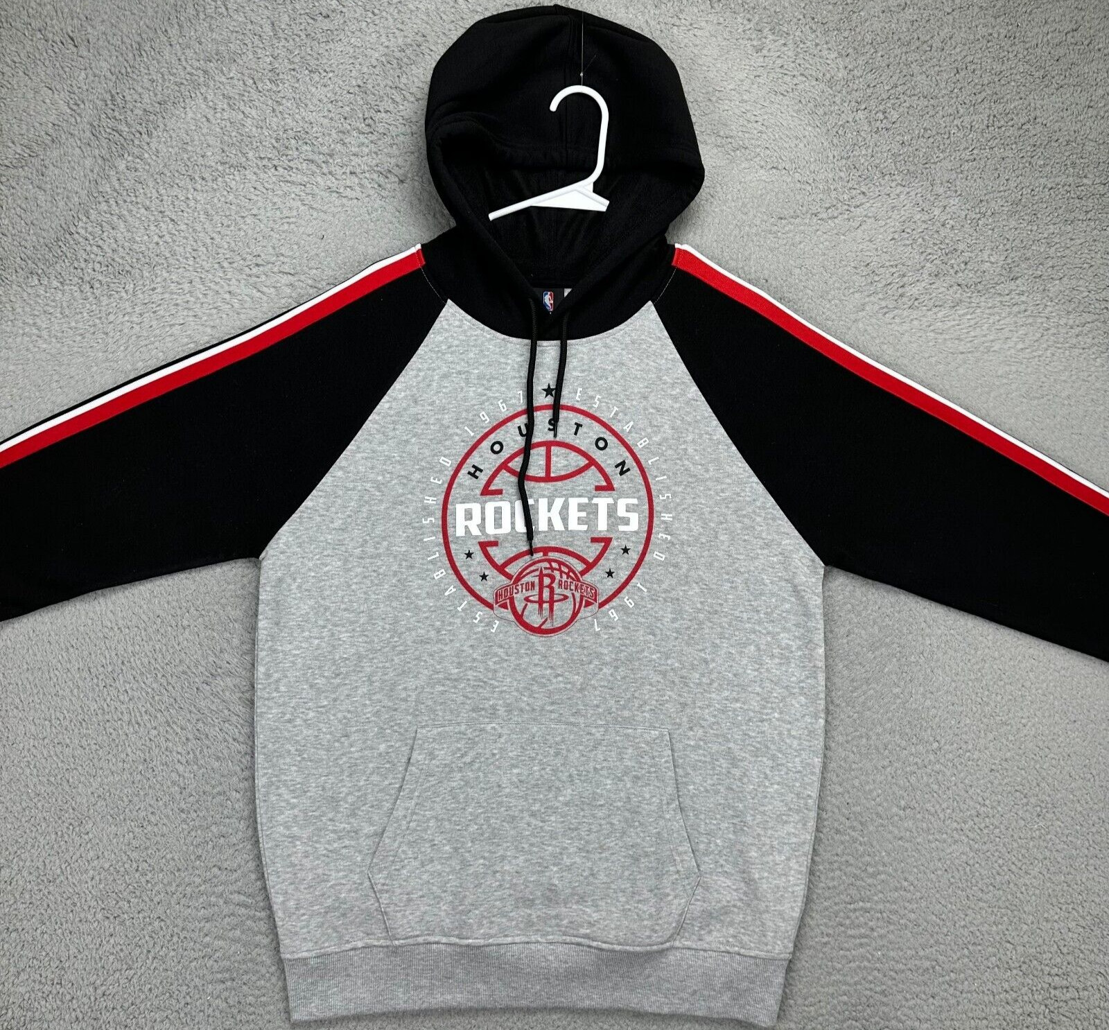 Houston Rockets Sweater Mens Medium Grey Black Colorblock Hoodie Sweatshirt NBA