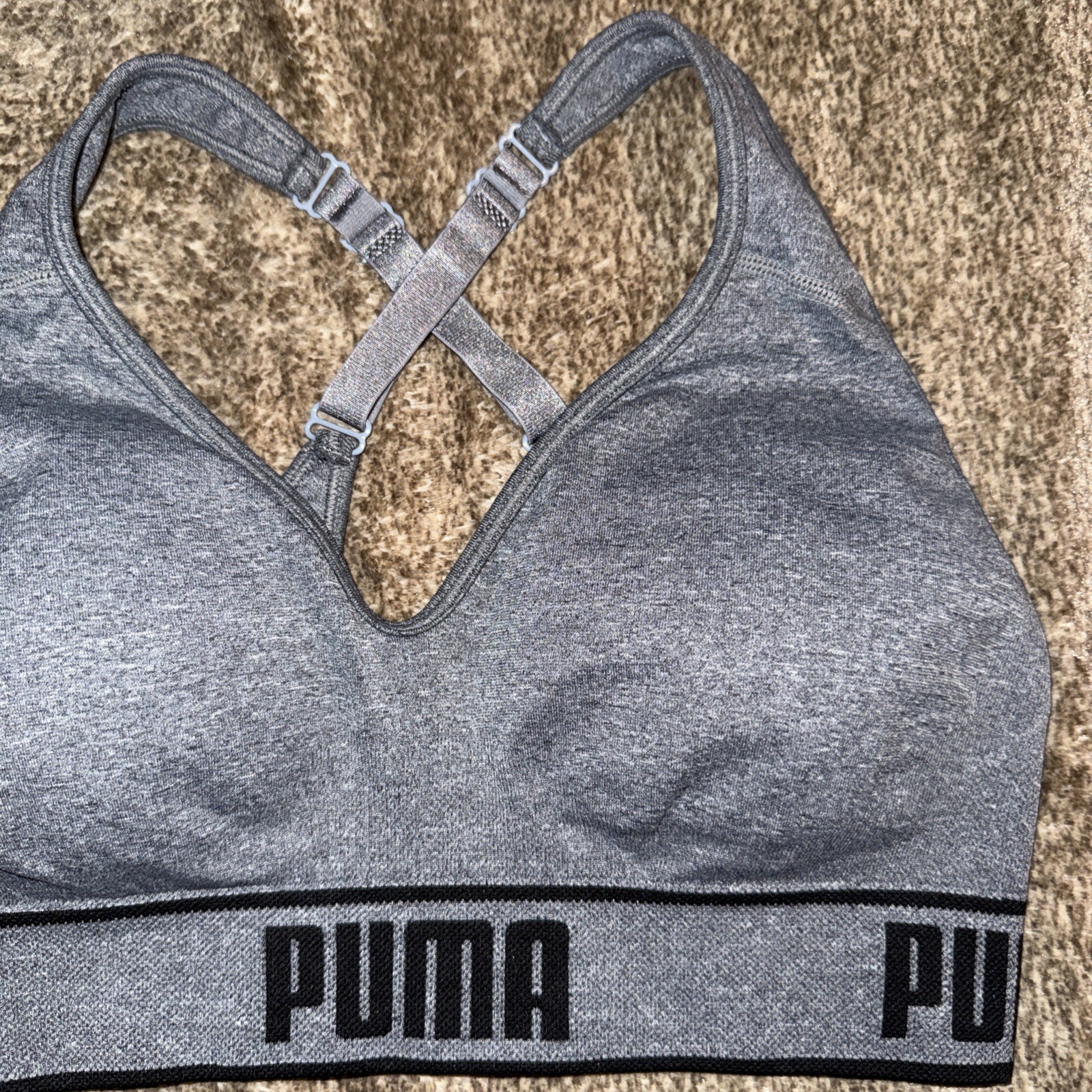 Pre-Owned Puma Gray Black White Convertible Sports Bra Medium M