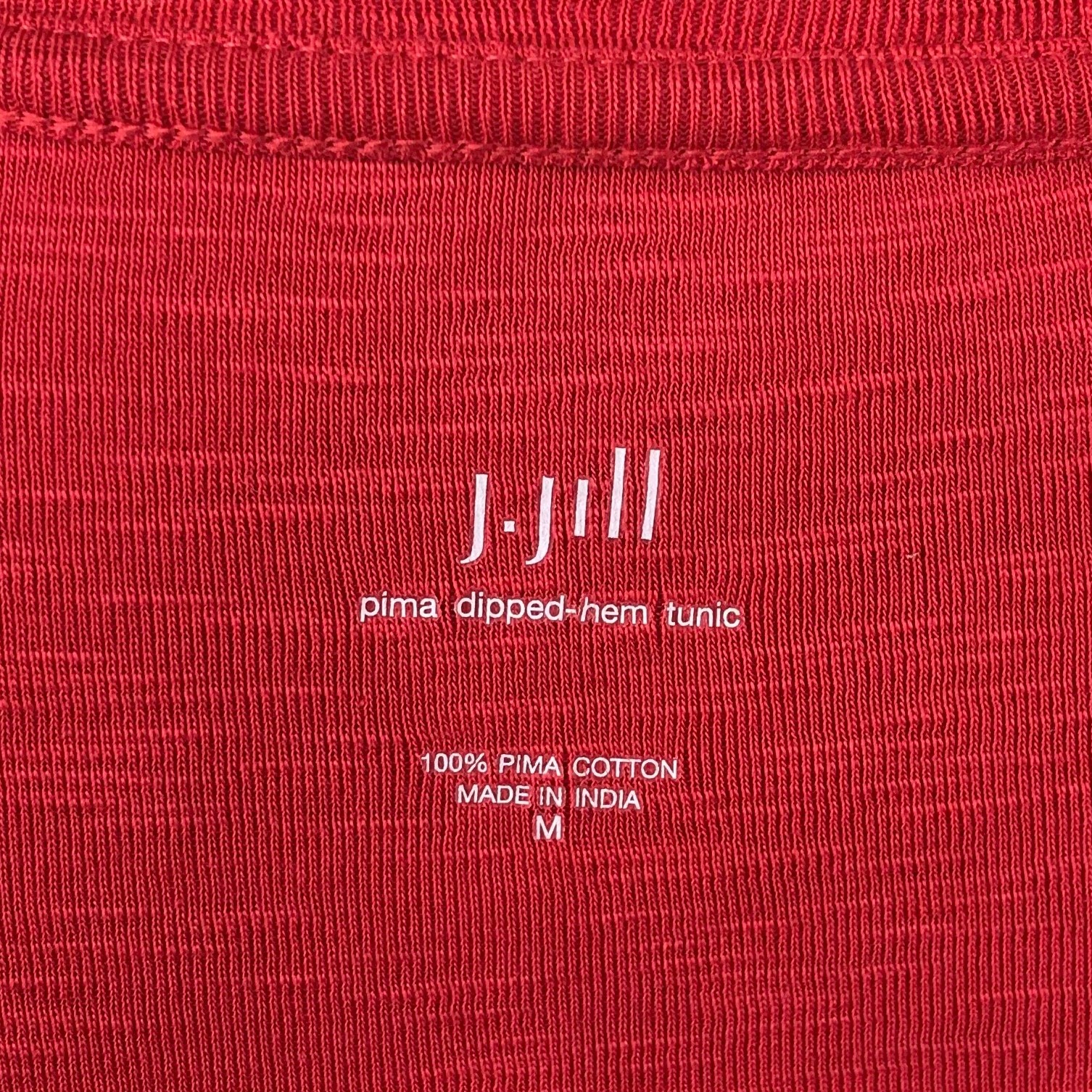 J Jill Red Pima Cotton Dipped Hem Tunic Top Size M Minimalist Capsule Slub Knit