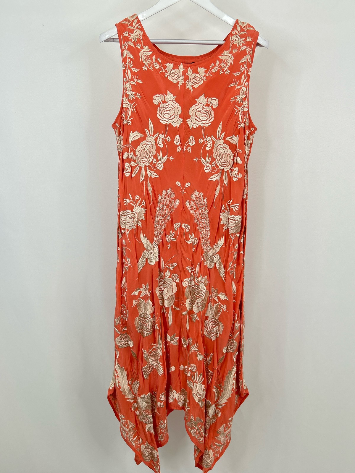 TOLANI NWT Size L Apricot & Gold Floral Embroidered Shelley Cupro Women Dress