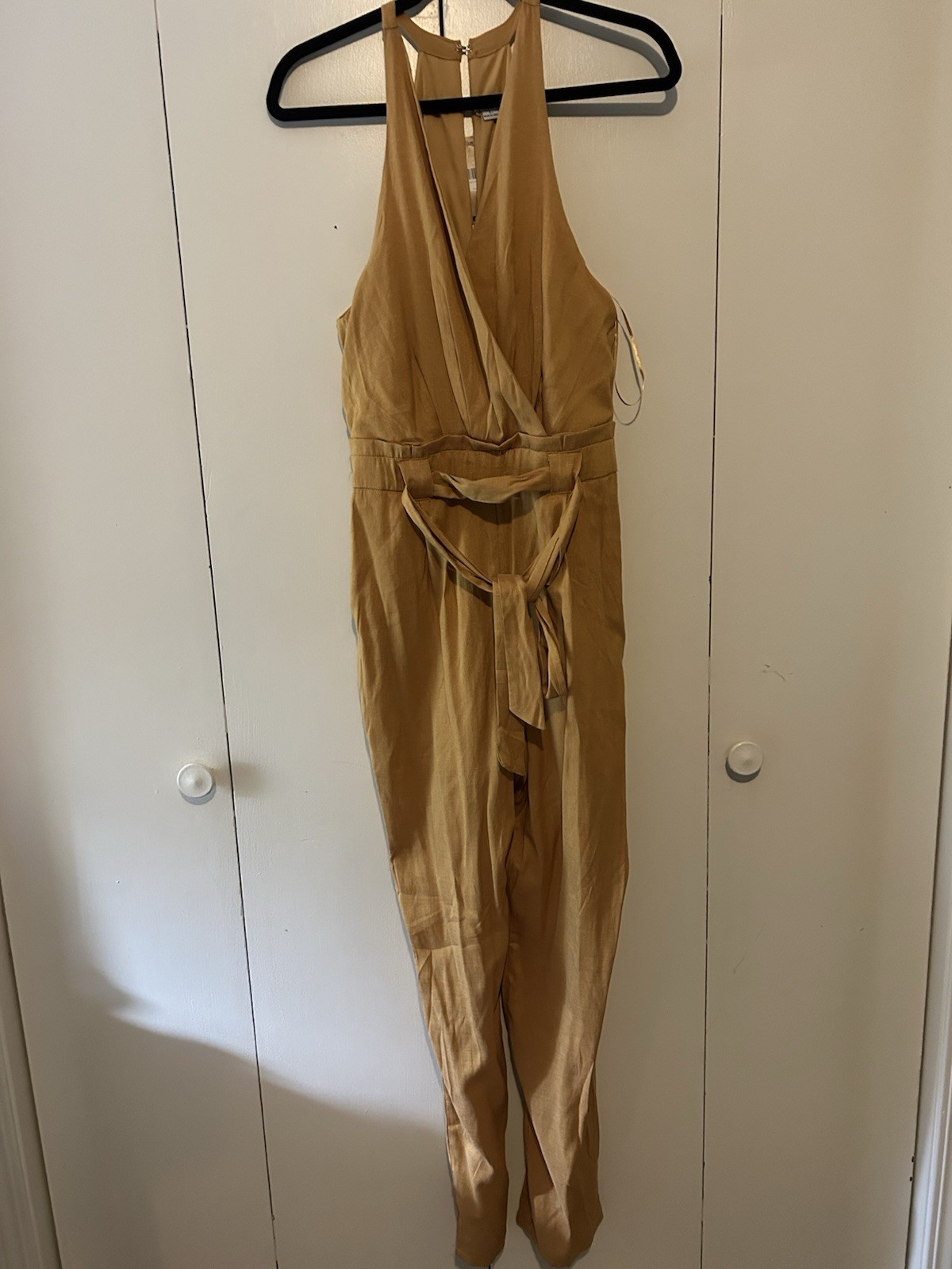 Indigo & Oak Mustard Linen Halter Belted Sleeveless Jumpsuit Size L