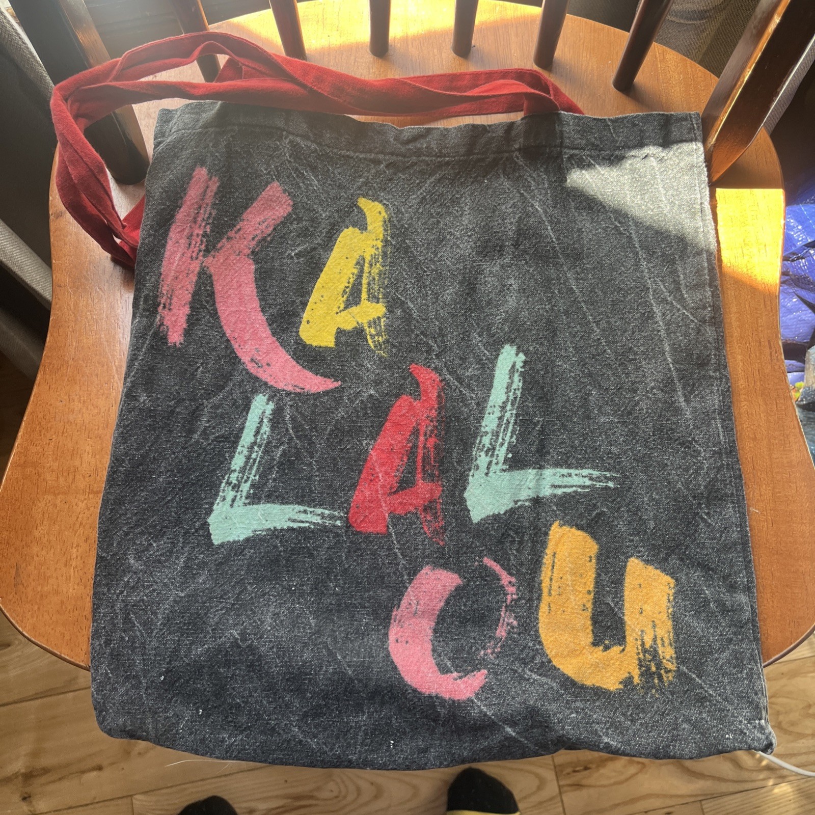 KALALOU Black with Red Handles Manhattan Tote Bag