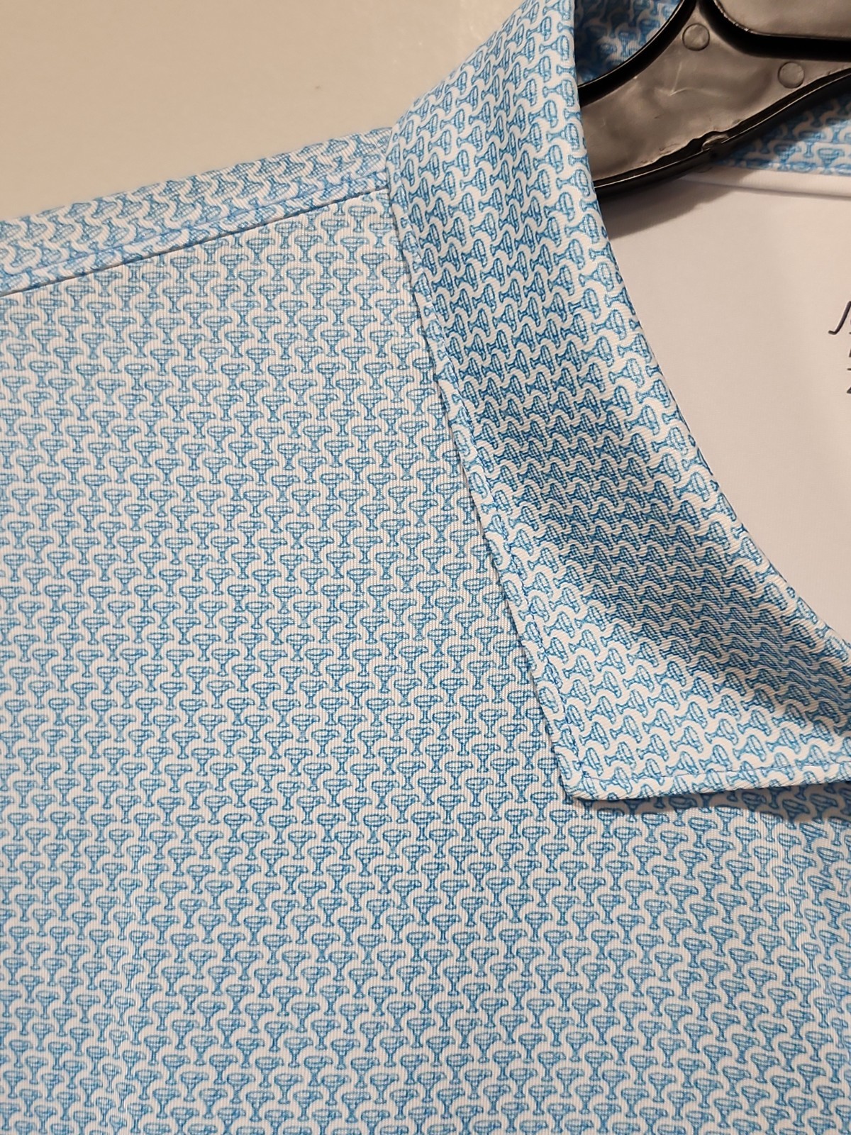 Johnnie-O NWT Performance Polo Men 4XB UPF50 Lt. Blue Martini Print Short Sleeve