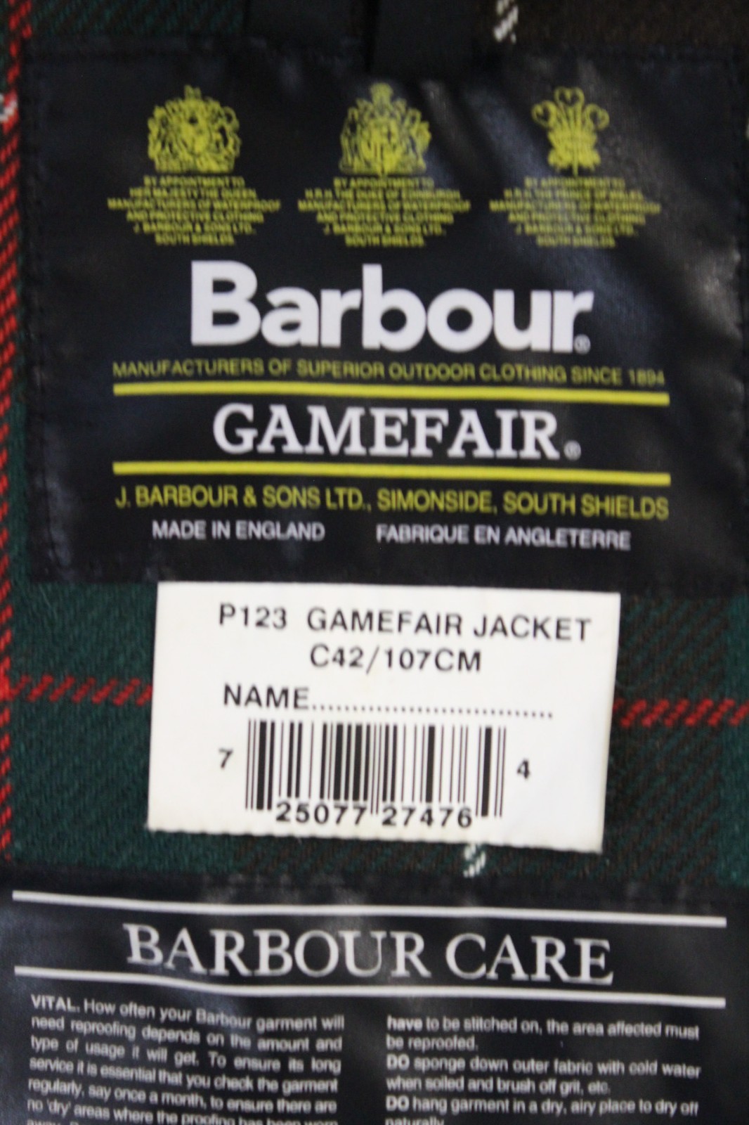 Barbour Gamefair P123 men’s wax jacket C 42/107cm green LJKTD117