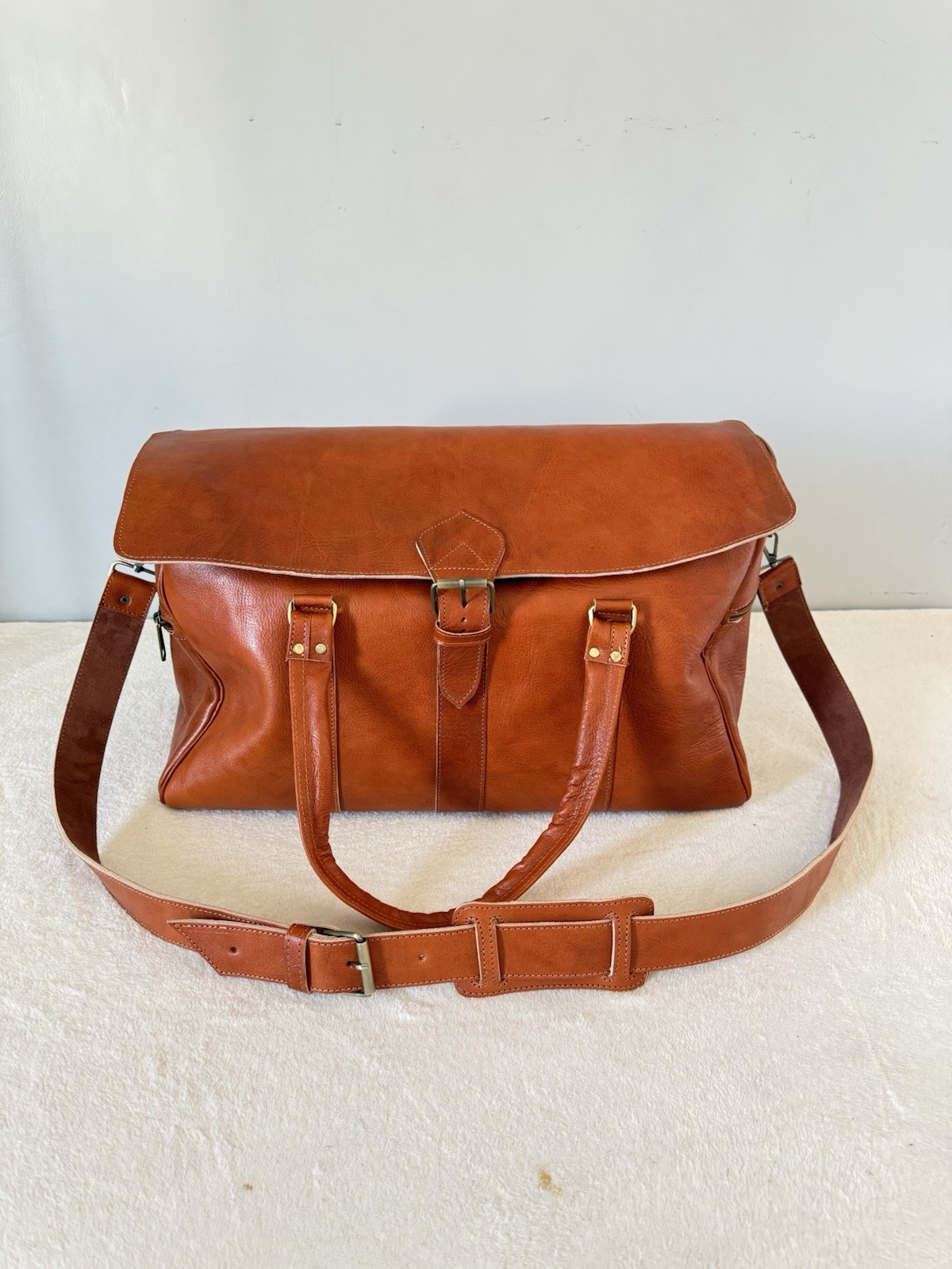 Genuine Leather Travel Bag – Cognac Caramel Brown | 55 × 35 × 25 cm – handmade
