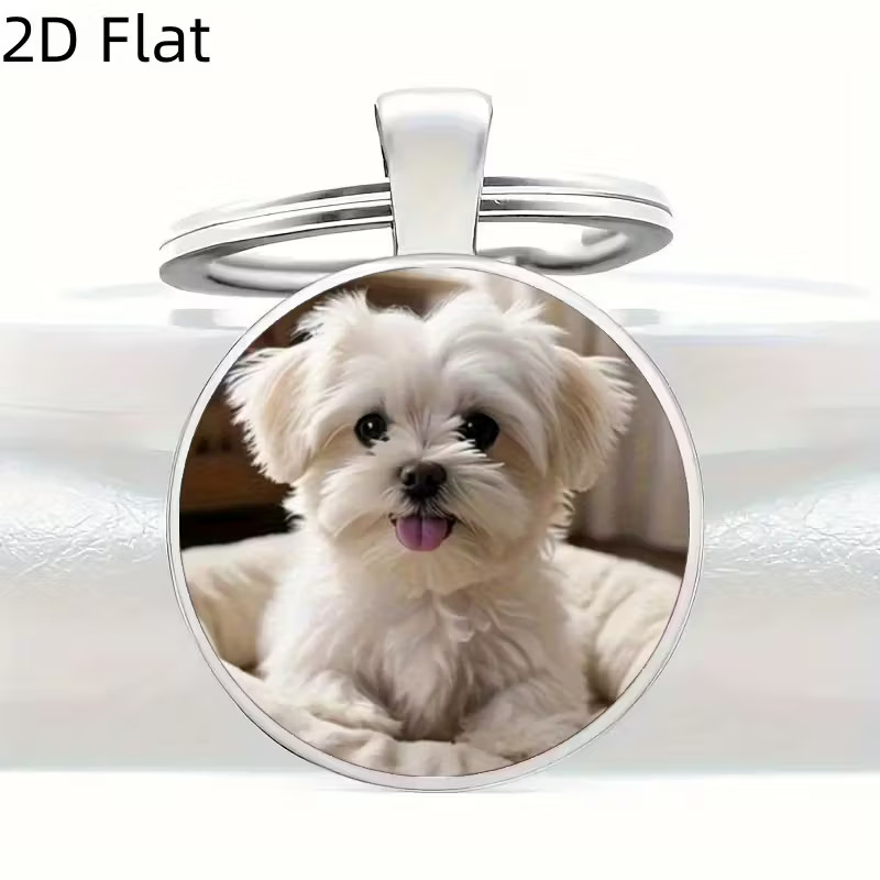 Cute Maltese Dog Keychain Car Key Ring Backpack Purse Bag Charm Dog Lover Gift