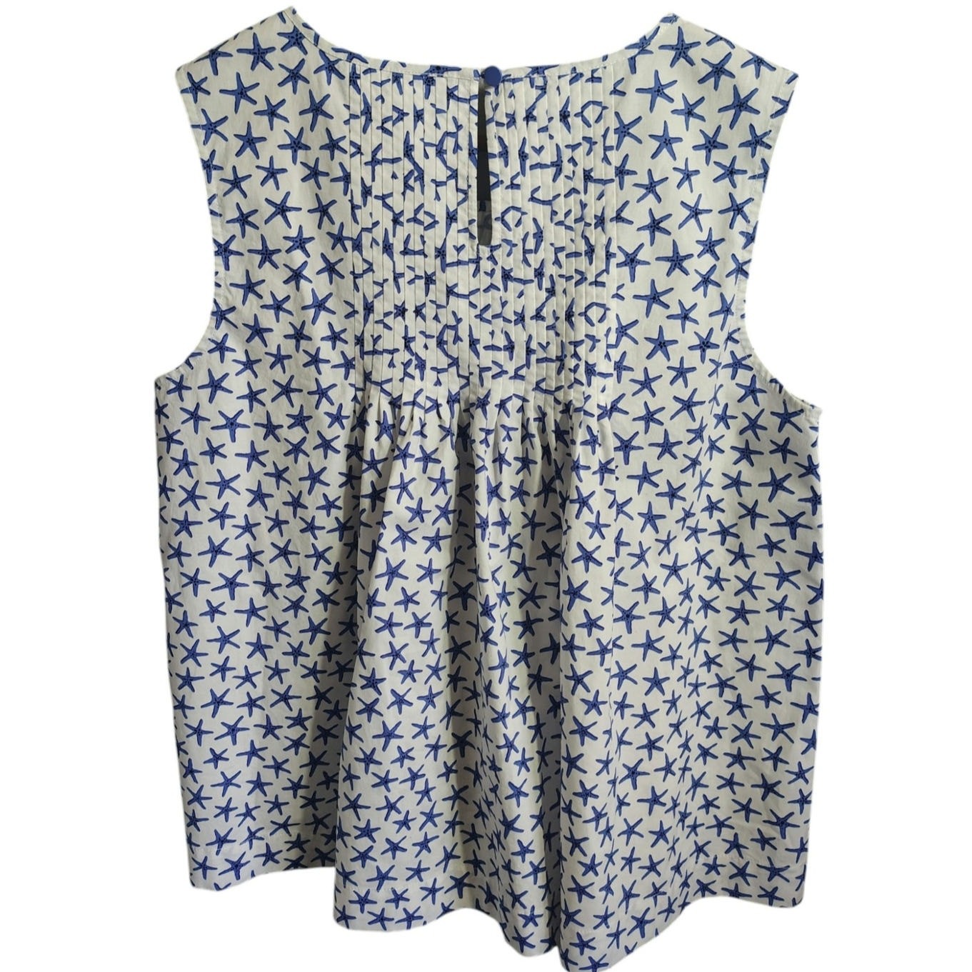 Kate Spade Broome St Starfish Sleeveless Blouse White Blue Coastal Top Large