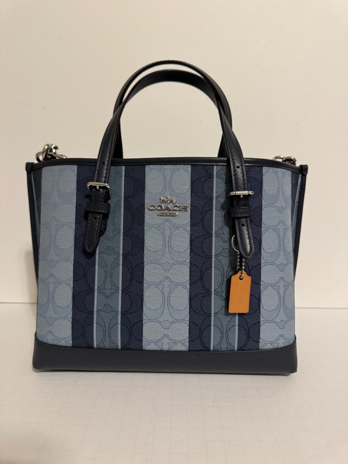 Coach Mollie Blue Stripe Jacquard 25 tote, handles/crossbody, NWT