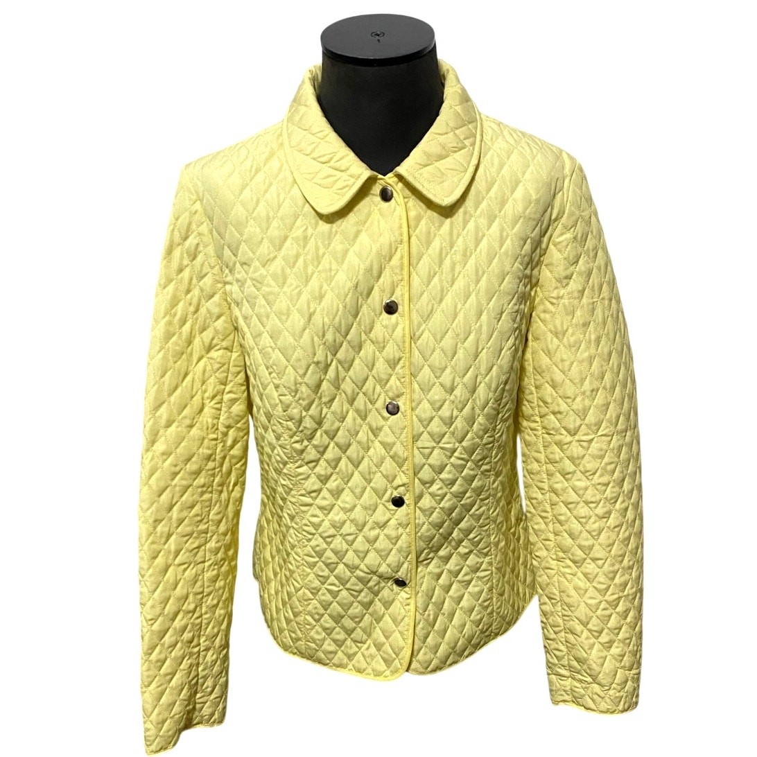 Briggs New York Women’s Jacket Large Yellow Quilted Button Up Coat Pockets