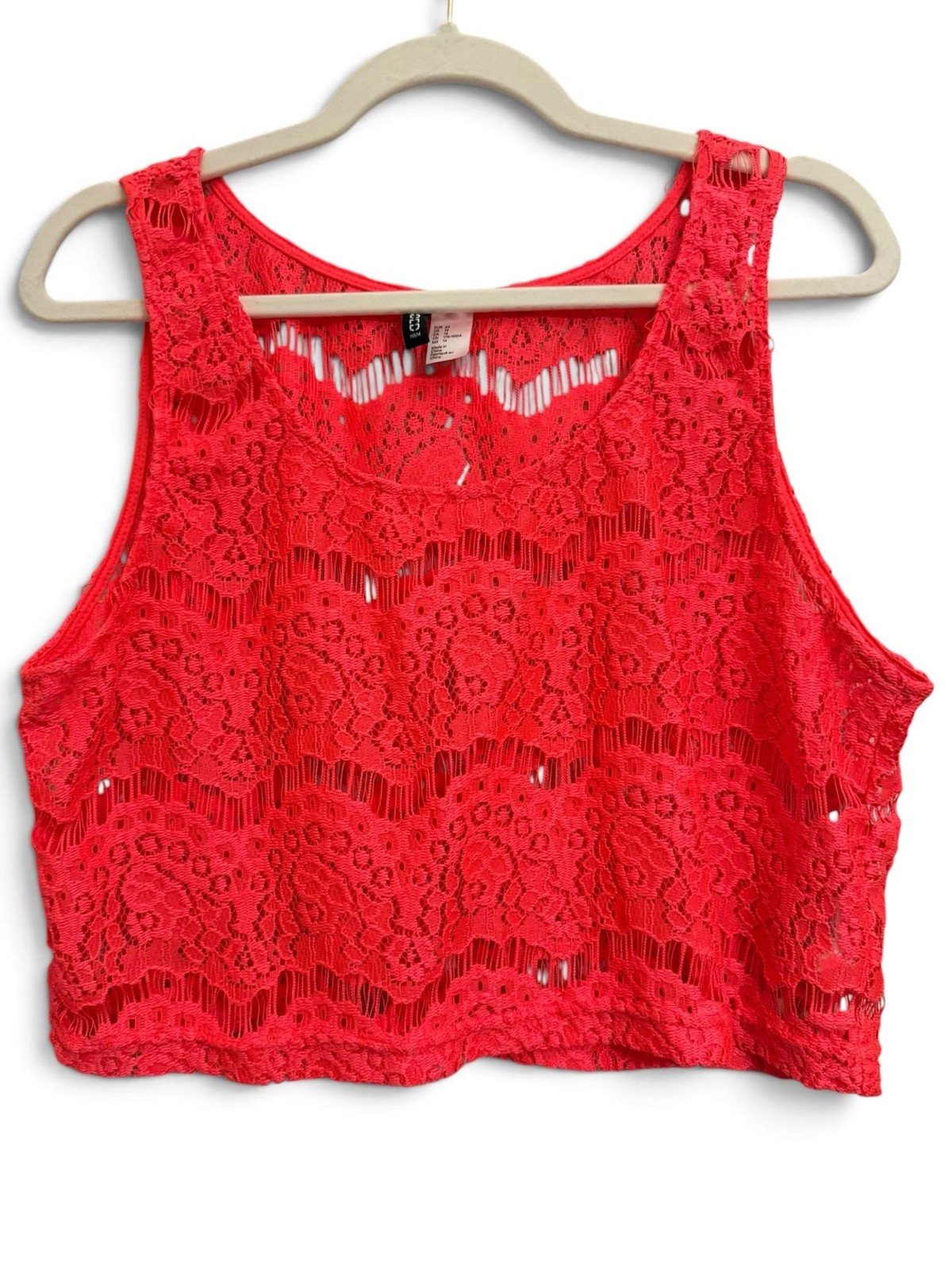 Divided by H&M Coral Pink Lace Crop Tank Top Size US 14