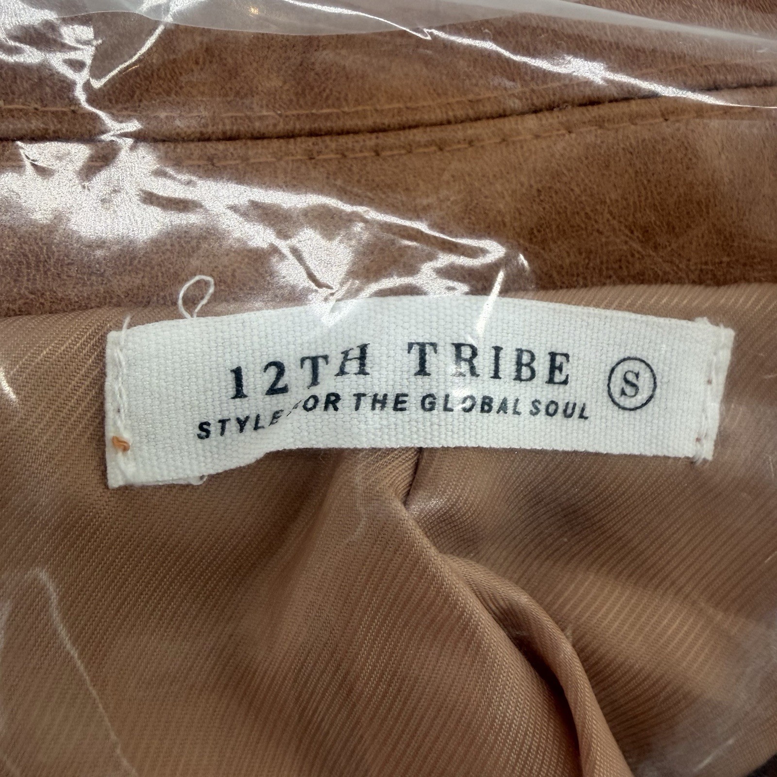 12th Tribe London Calling Cognac Oversized Faux Leather Jacket Size Small