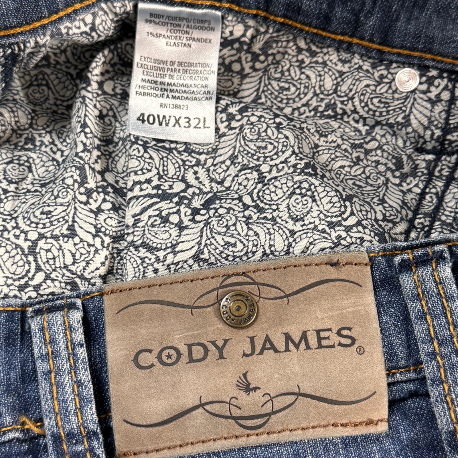 Cody James Men’s Blue Jeans 40×32 (Fits 41×32) Stretch Straight Bootcut Western