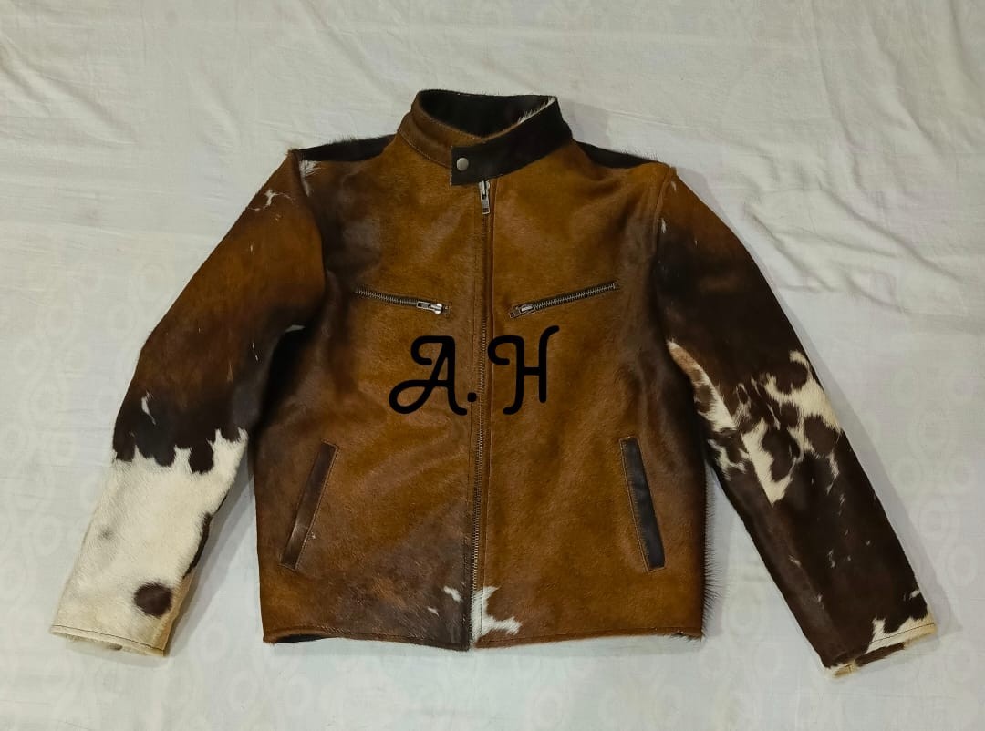 Vintage Western Cowhide Jacket with Real Hair-on Pony Skin And Cow Print Jacket