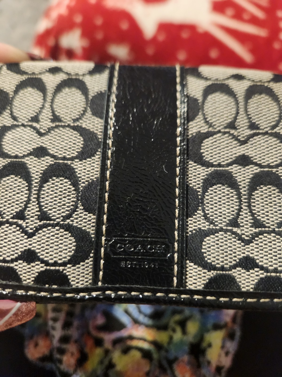 COACH Black/Beige Logo Leather Card Holder Wallet with ID Window