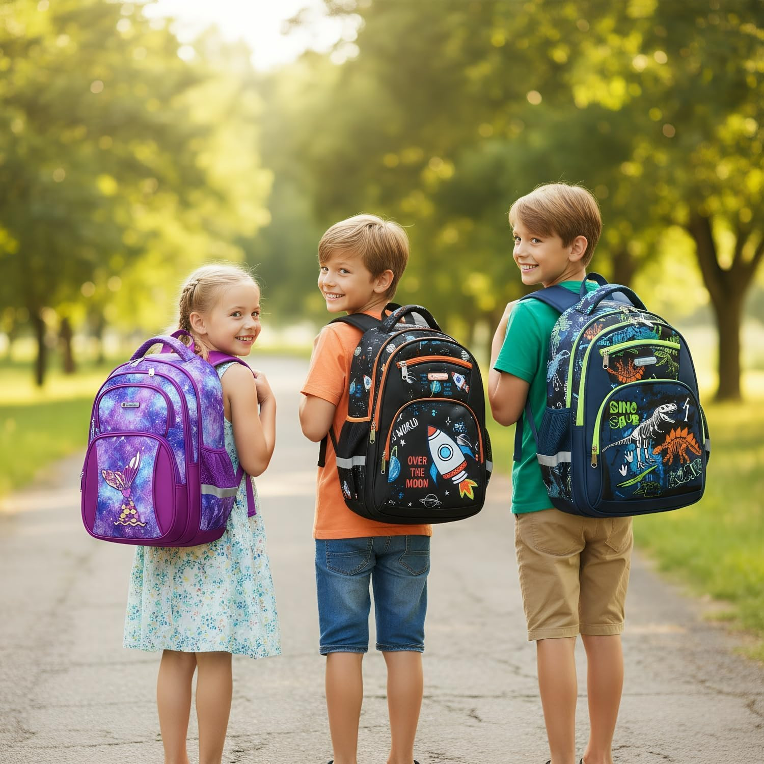 Lightweight Waterproof School Backpack for Kids – Fun Space Prints, 16 Inch