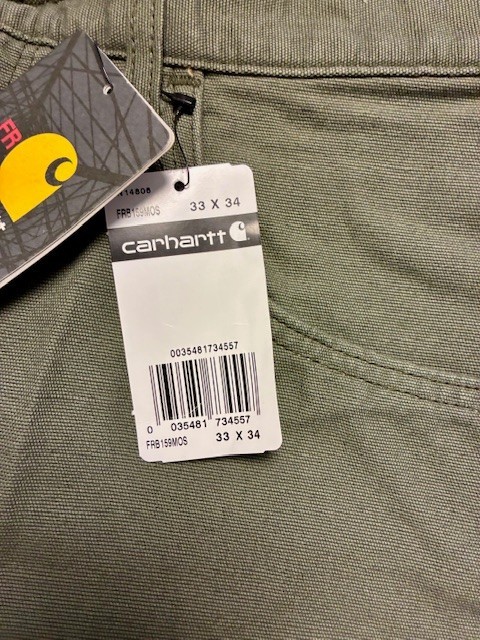 Carhartt FRB 159MOS CAT2 Loose Fit Olive Moss Green Canvas Work Pants Jean 33×34