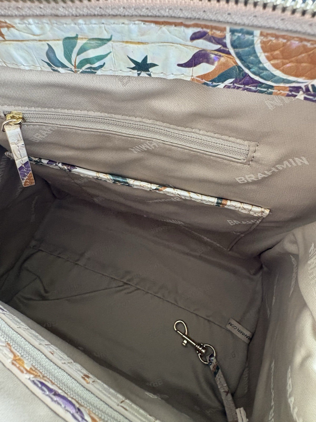Brahmin Embossed Floral Celestial MoonSatchel Top Handle Gold Detachable Strap