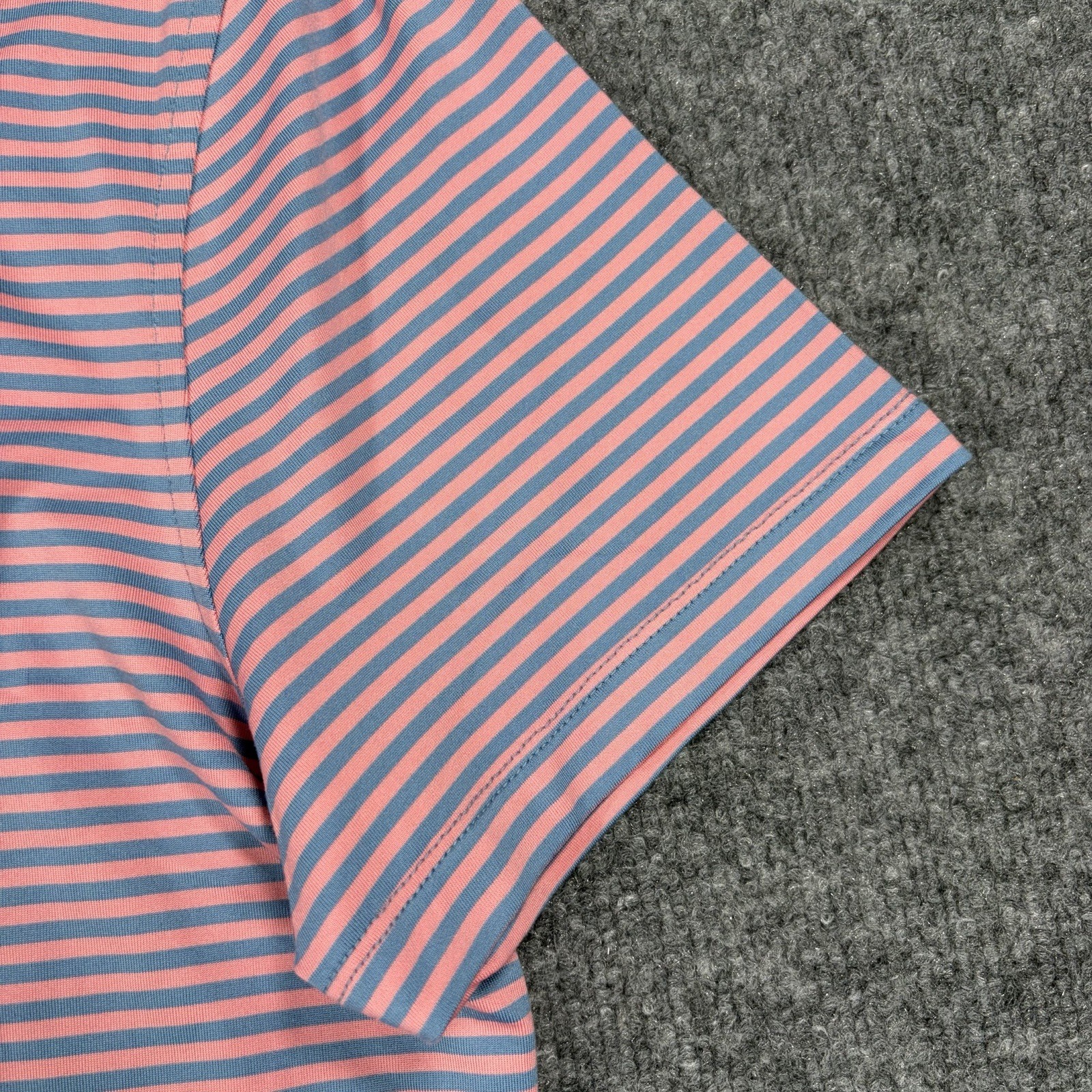 NWT J Crew Polo Shirt Men M Pink Blue Striped Performance Golf Stretch Athletic