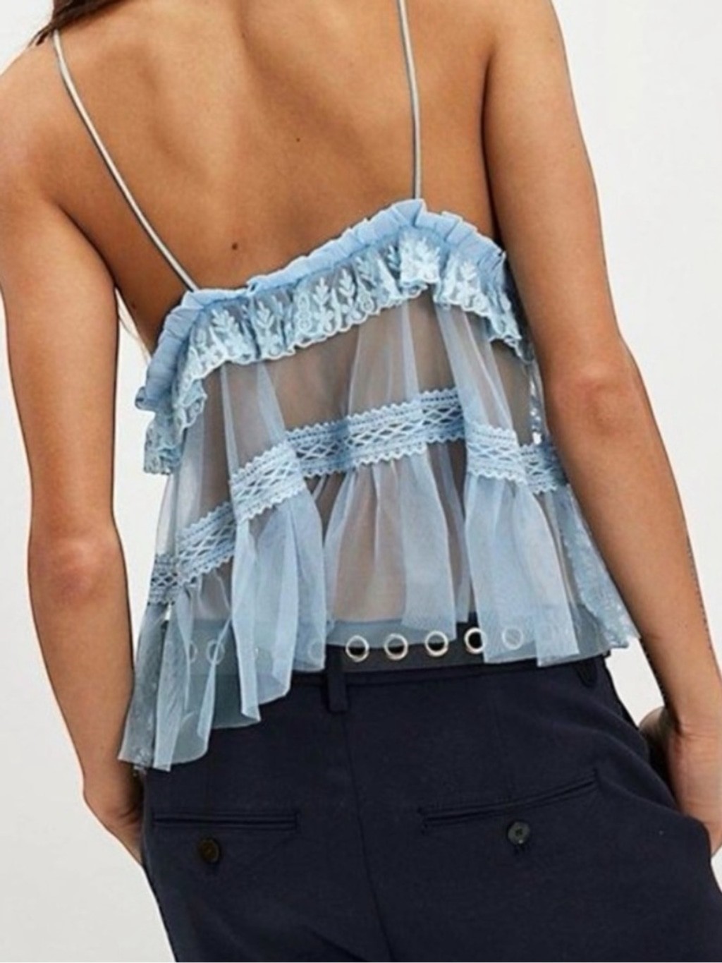 NWOT Free People Sofia Light Blue Lace Ruffle Top