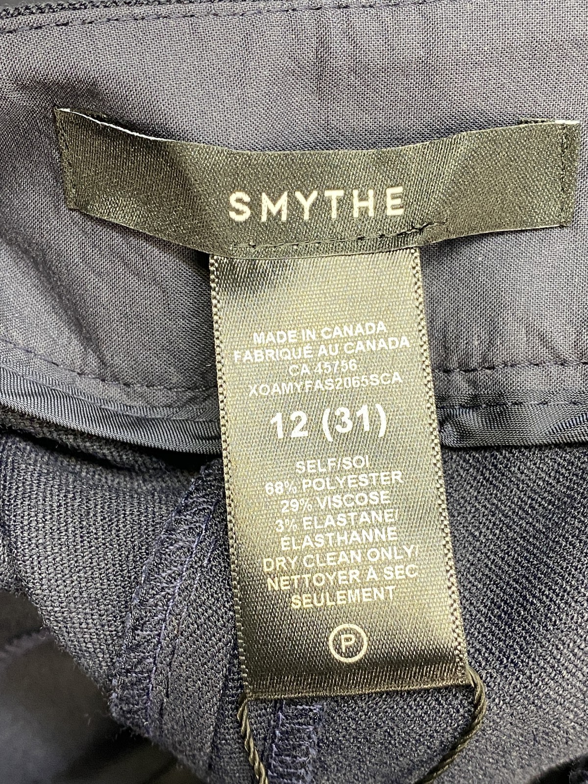 Smythe Womens Pant Deep Navy Blue Size 12 Cuffed Flood Ankle Straight Mid Rise