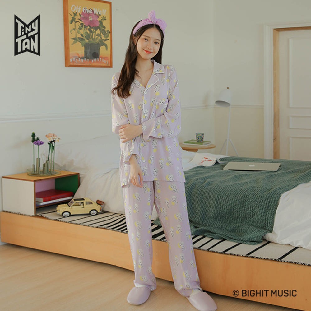 BTS TinyTAN Dotted Pajama Jimin Pajamas Set Orange Striped Official New