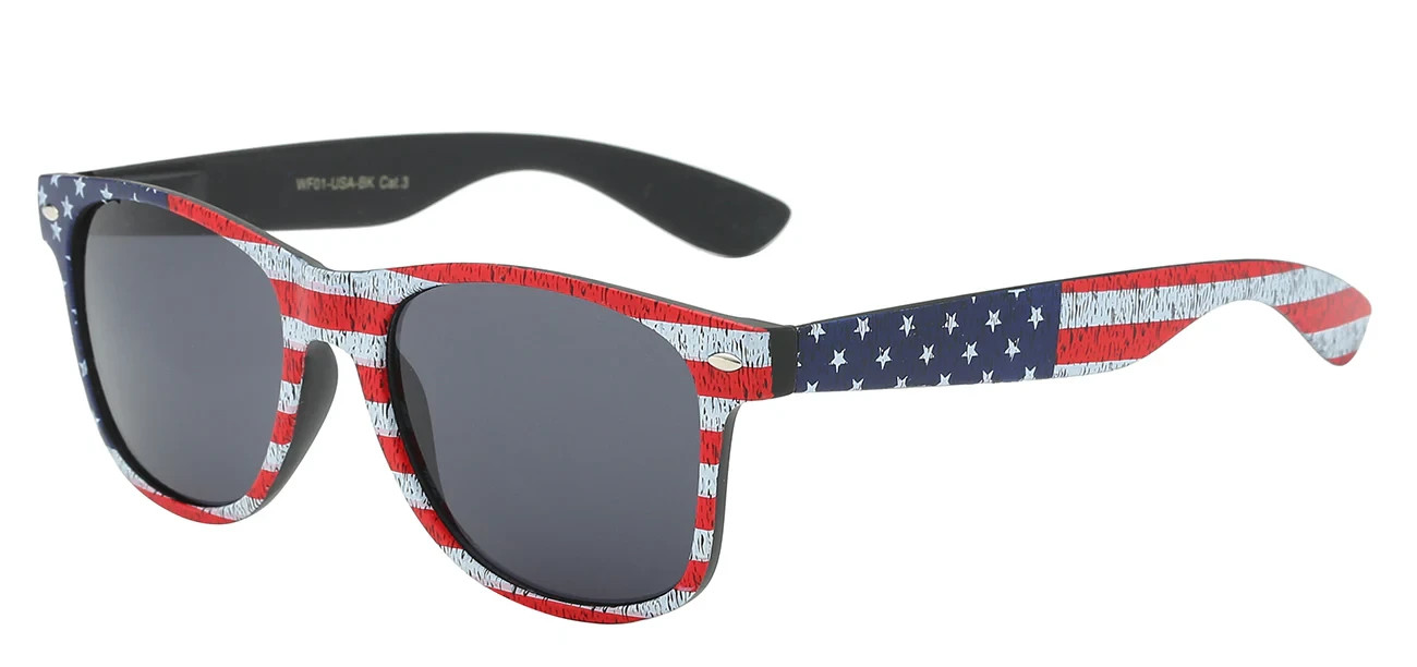 American Flag Sunglasses Comfort Spring Hinge Black Frame USA Theme Gray Lens