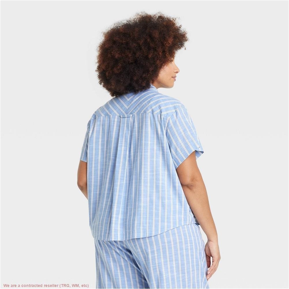 Women’s Striped Cotton Blend Pajama Shirt – Auden Light Blue 1X *SEE DEAL!!!*