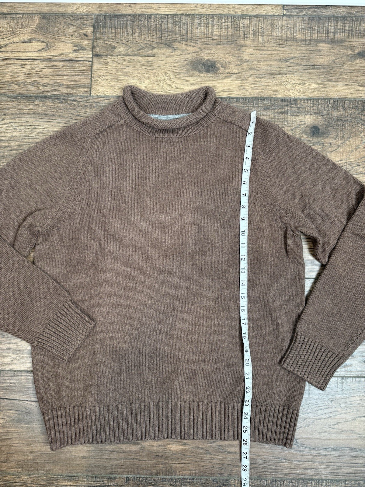 Lands End Roll Neck Sweater Mens Large Brown Fisherman Knit 90’s Preppy