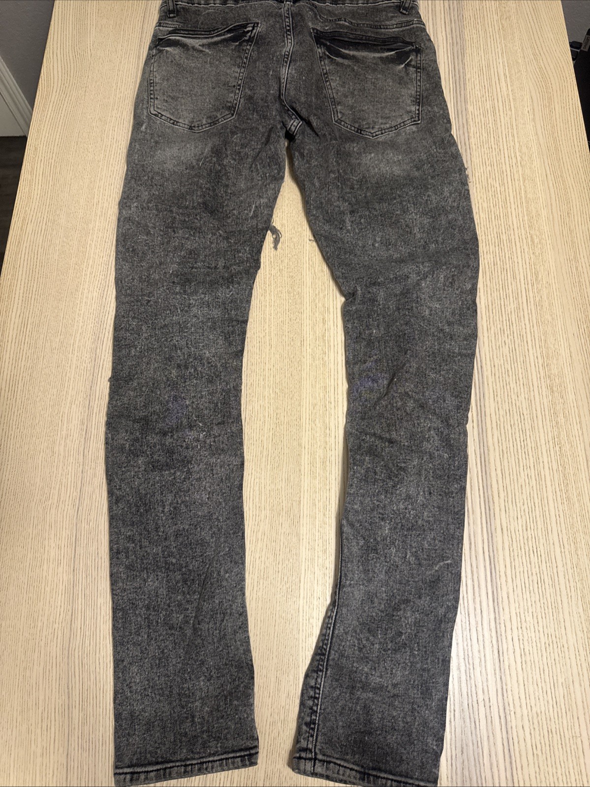 H&M Divided Mens Skinny Biker Jeans Gray Acid Wash Distressed Rip Repair 33