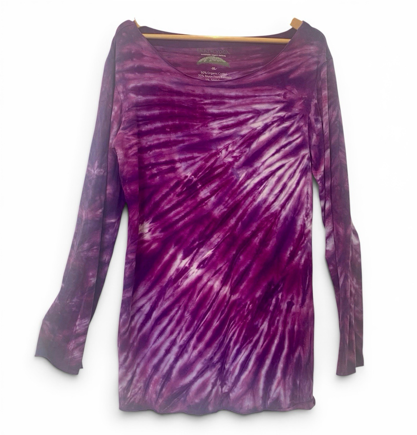 Earth Yoga XL Purple Tie Dye Organic Cotton Bamboo Long Sleeve Boho Tunic, Yoga