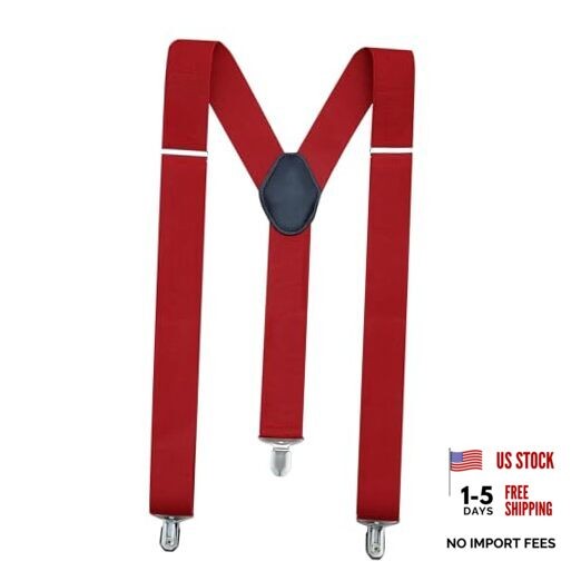 Suspenders for Men Heavy Duty Tuxedo Dress Pants 1.4 inch Solid Adjustable Red