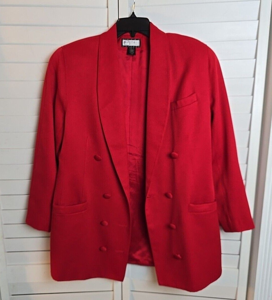 E Style Jacket Ladies Red 8 button design DBB Blazer Size 12 Front Pockets Wrap