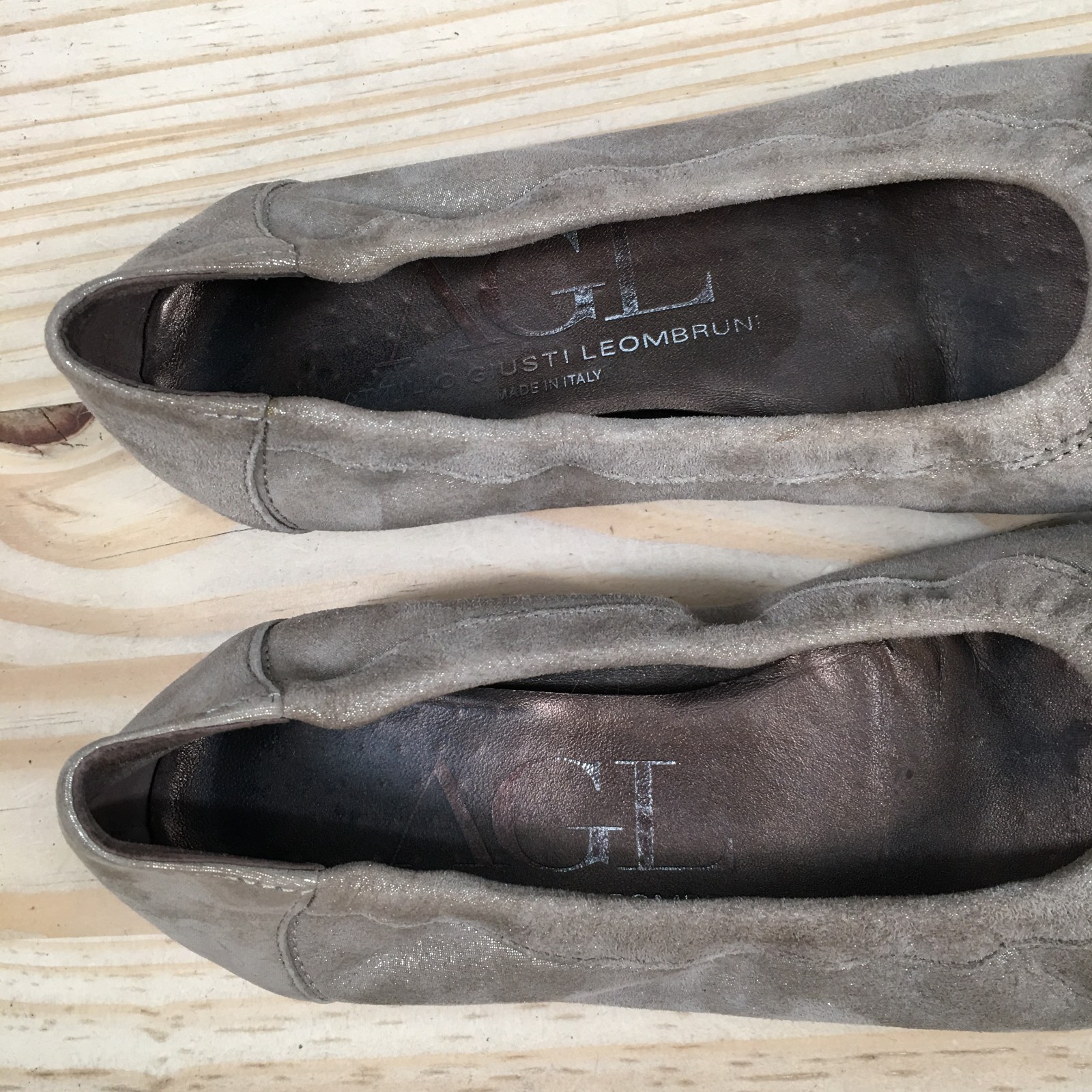 AGL Attilio Giusti Leombruni Womens 36.5 Taupe Suede Ballet Flats Snake Skin