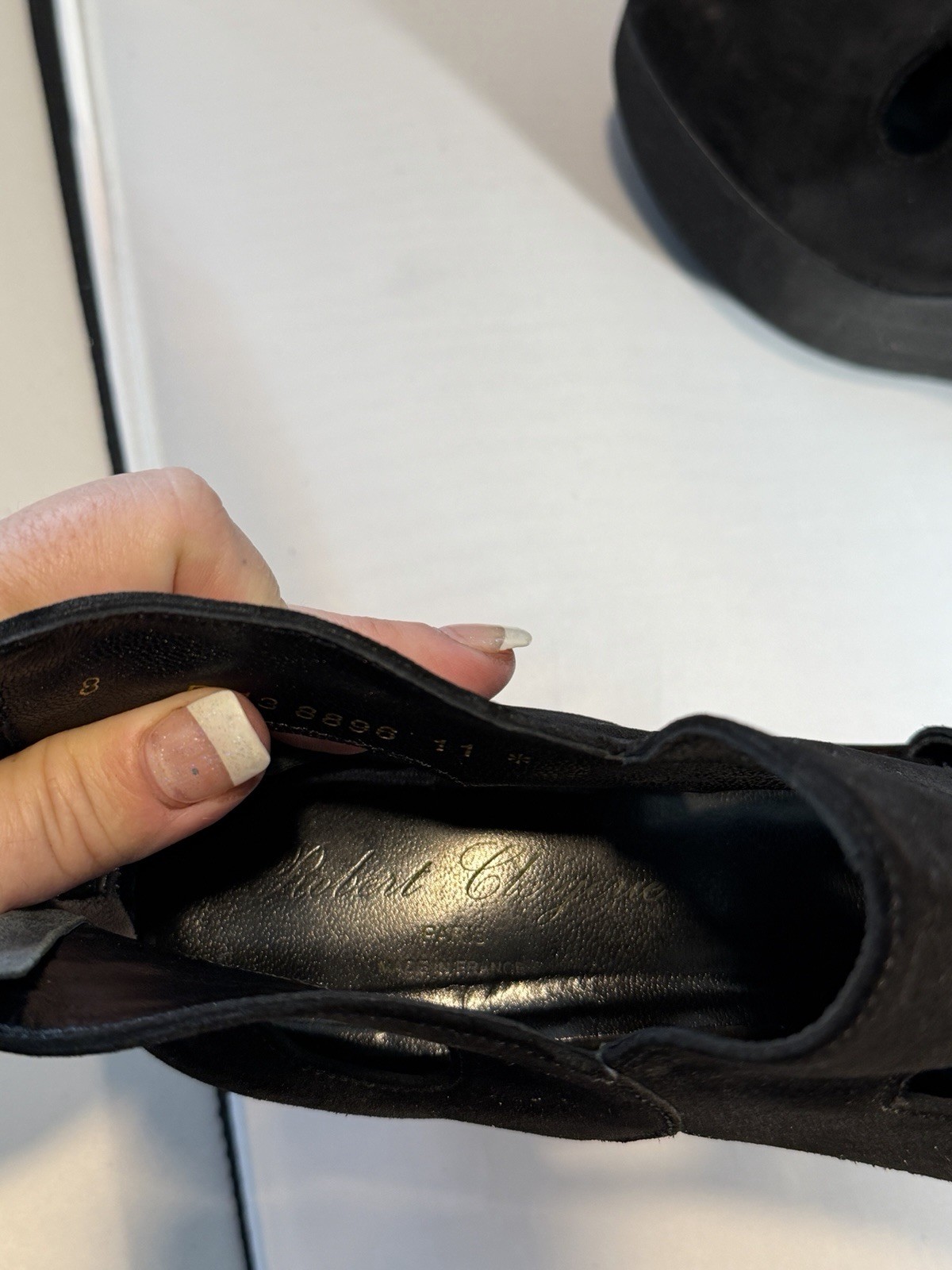Robert Clergerie Paris Sz 8 Designer Black Suede Platform Heels Wedges Women