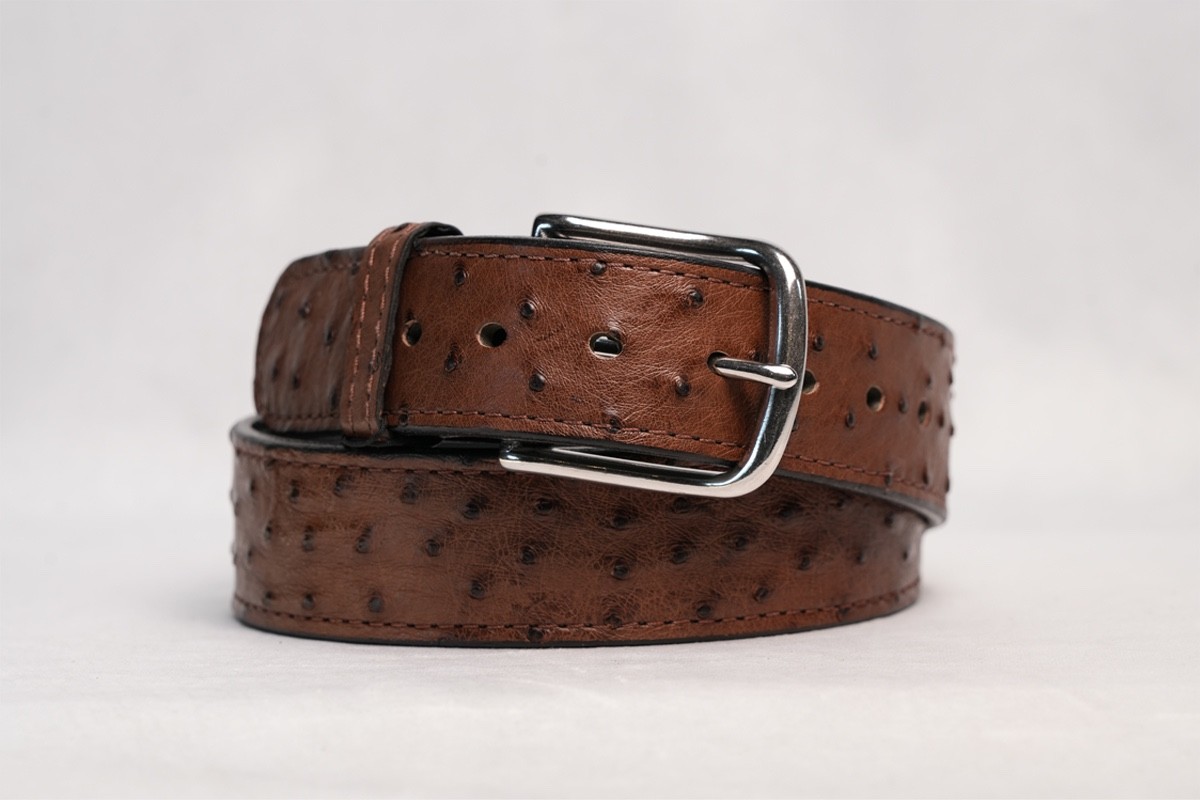 BROWN OSTRICH LEATHER BELT – HANDMADE EXOTIC FULL GRAIN BELT (USA MADE)