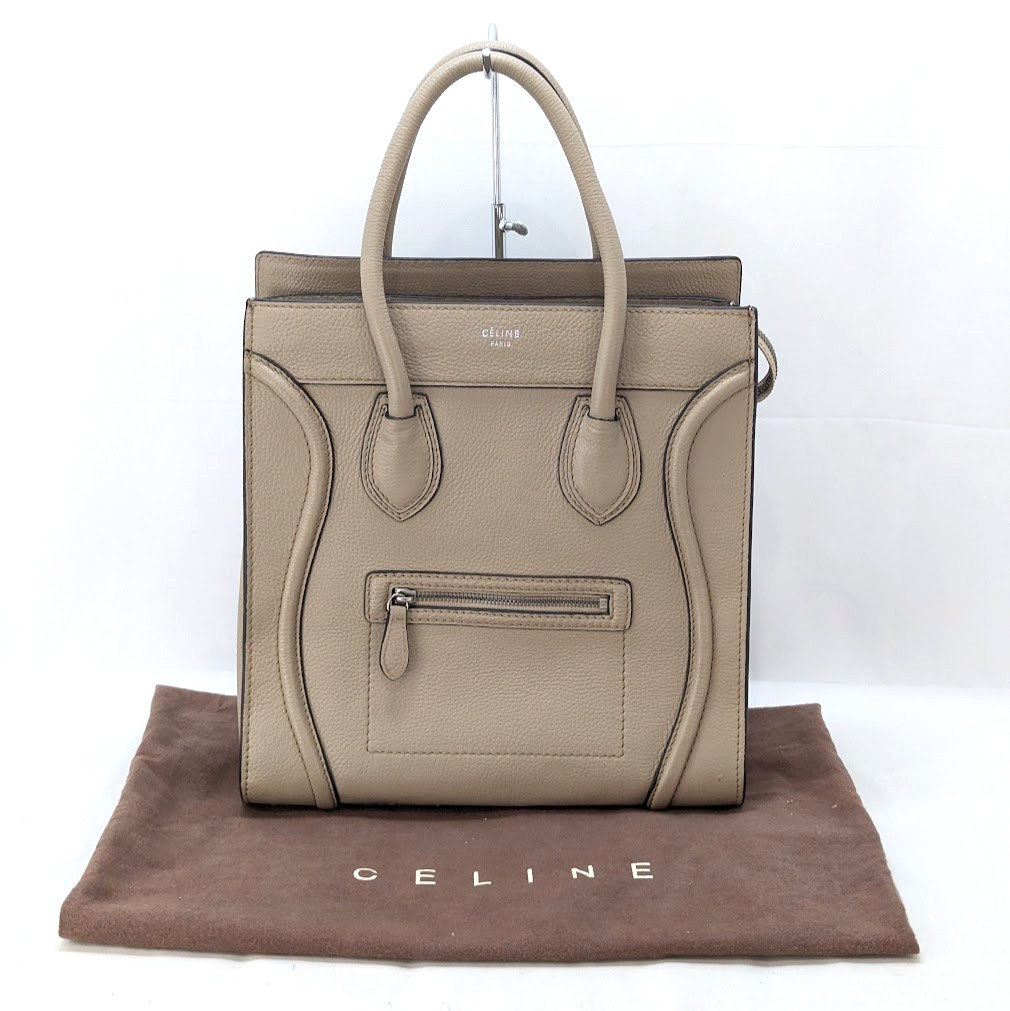 CELINE Luggage Mini Shopper Leather Tote Hand Bag Beige Authentic