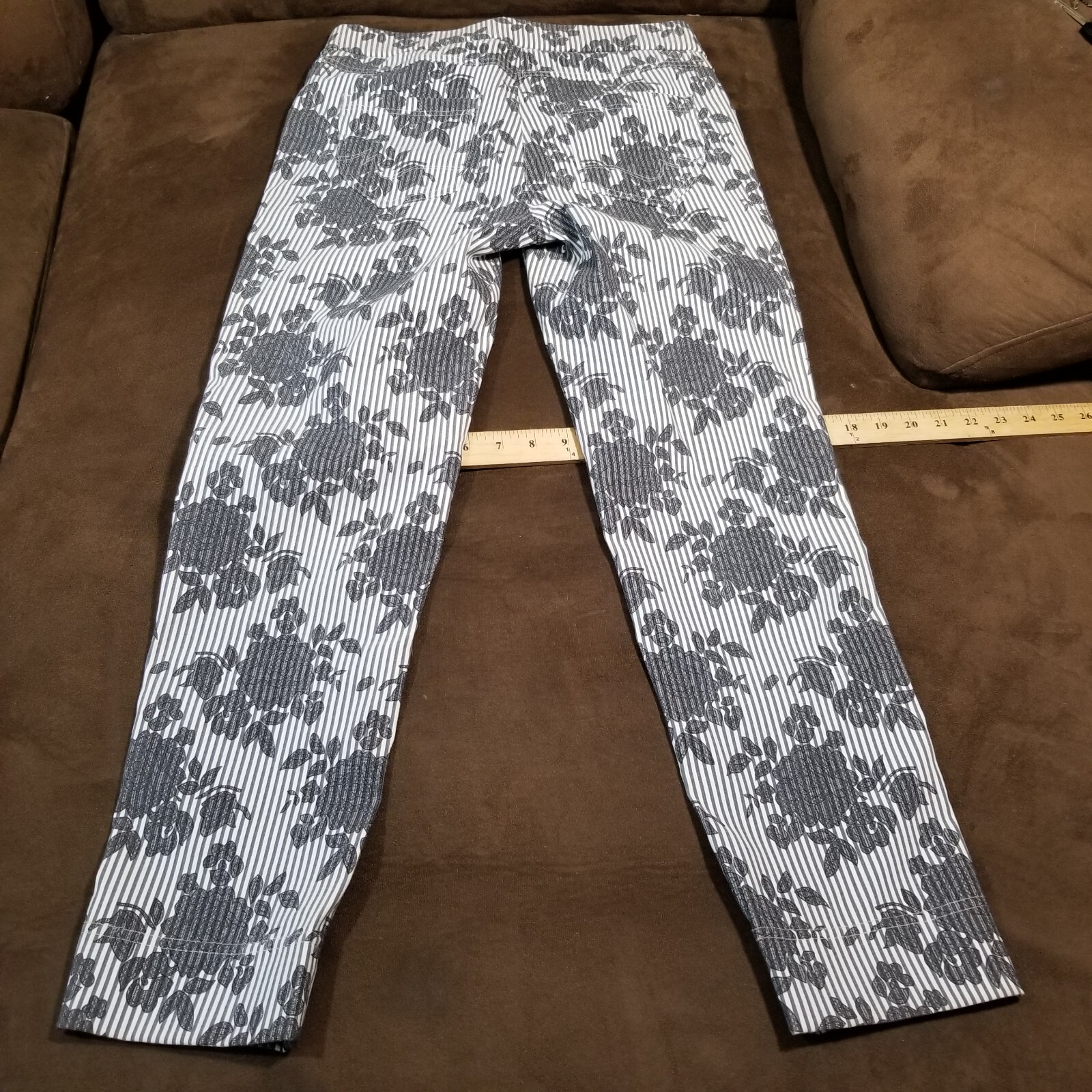 Robell Model Rose 09 Pull-on Pants Cotton Stretch Floral Trouser Sz 6 GRAY