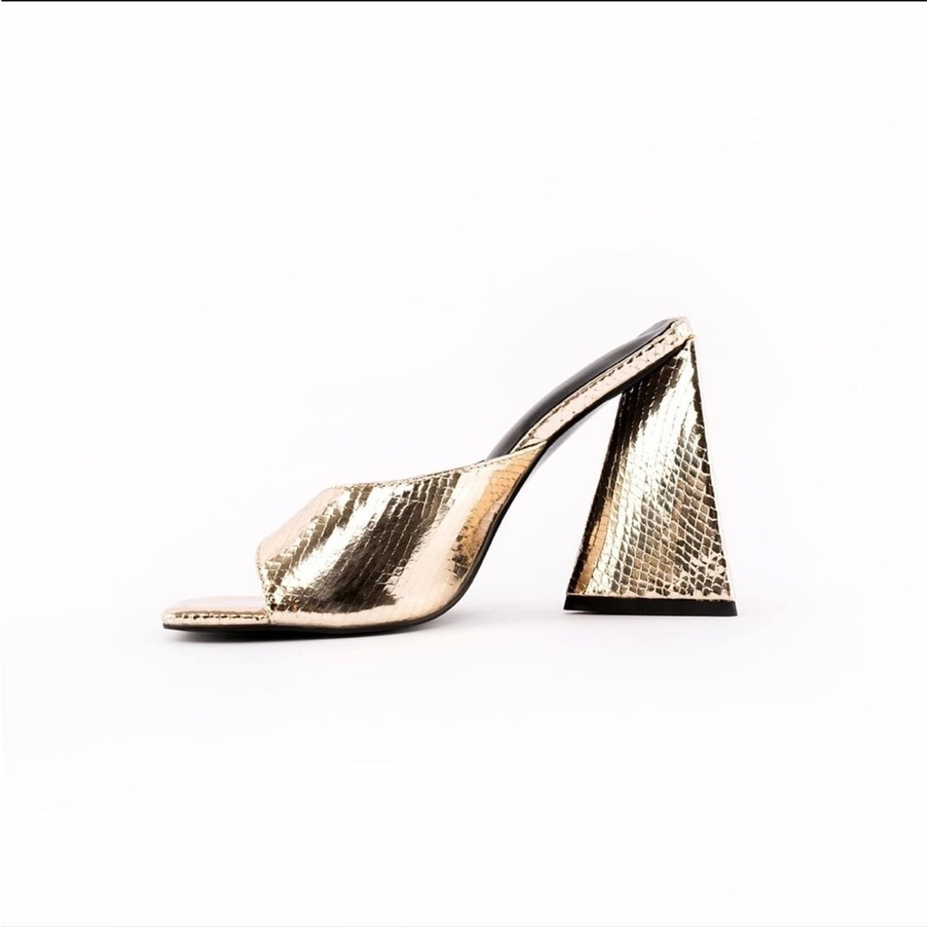 EGO official Metallic Gold Textured Block mule‎ Heels