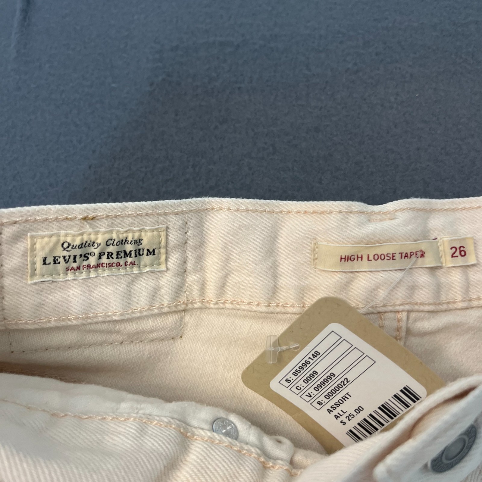 Levis Womens Size 26, 29L High Loose Taper Premium Jeans Big E Ivory White NWI