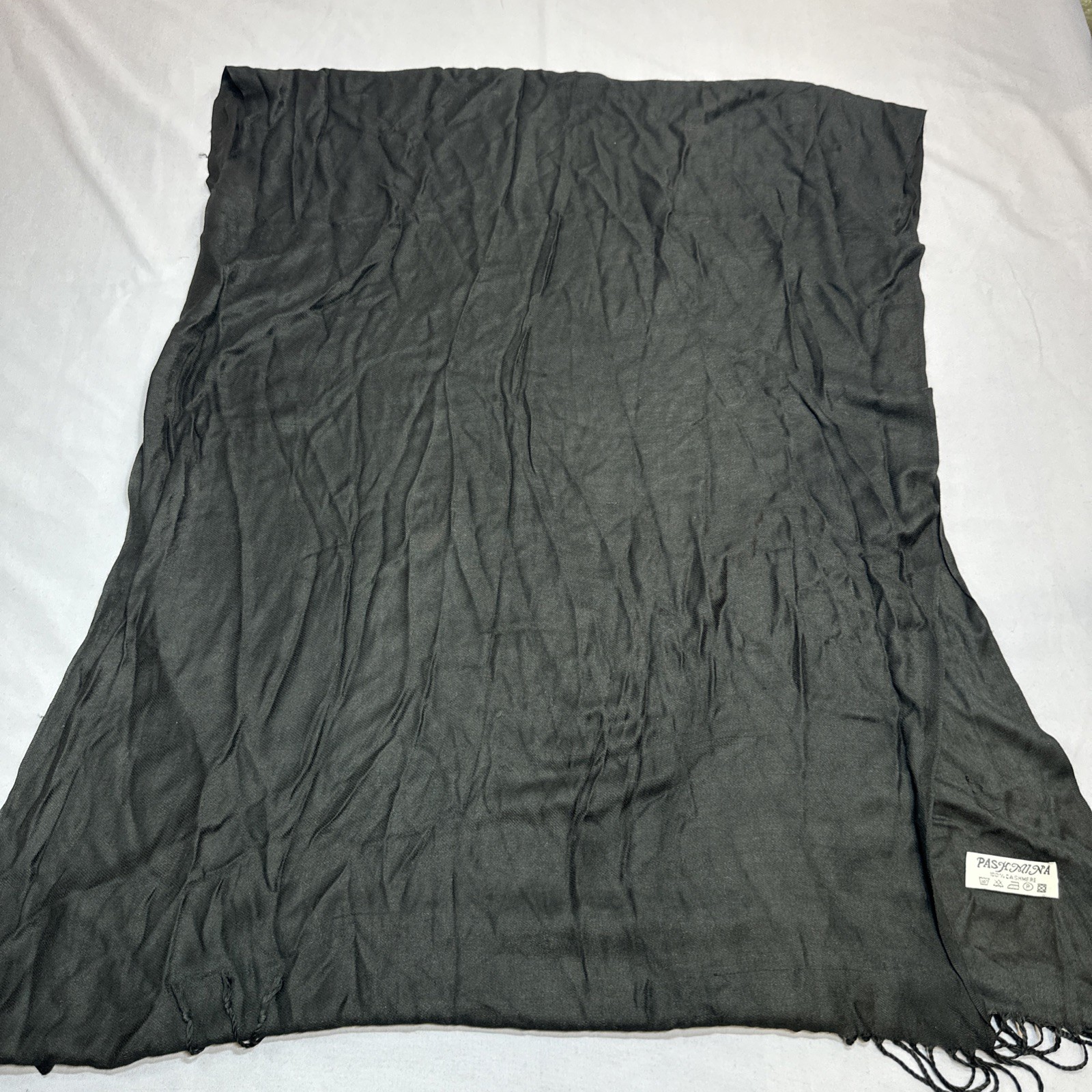 Pashmina 100% Cashmere Head Scarf Shawl Black Soft Fringe 26×66