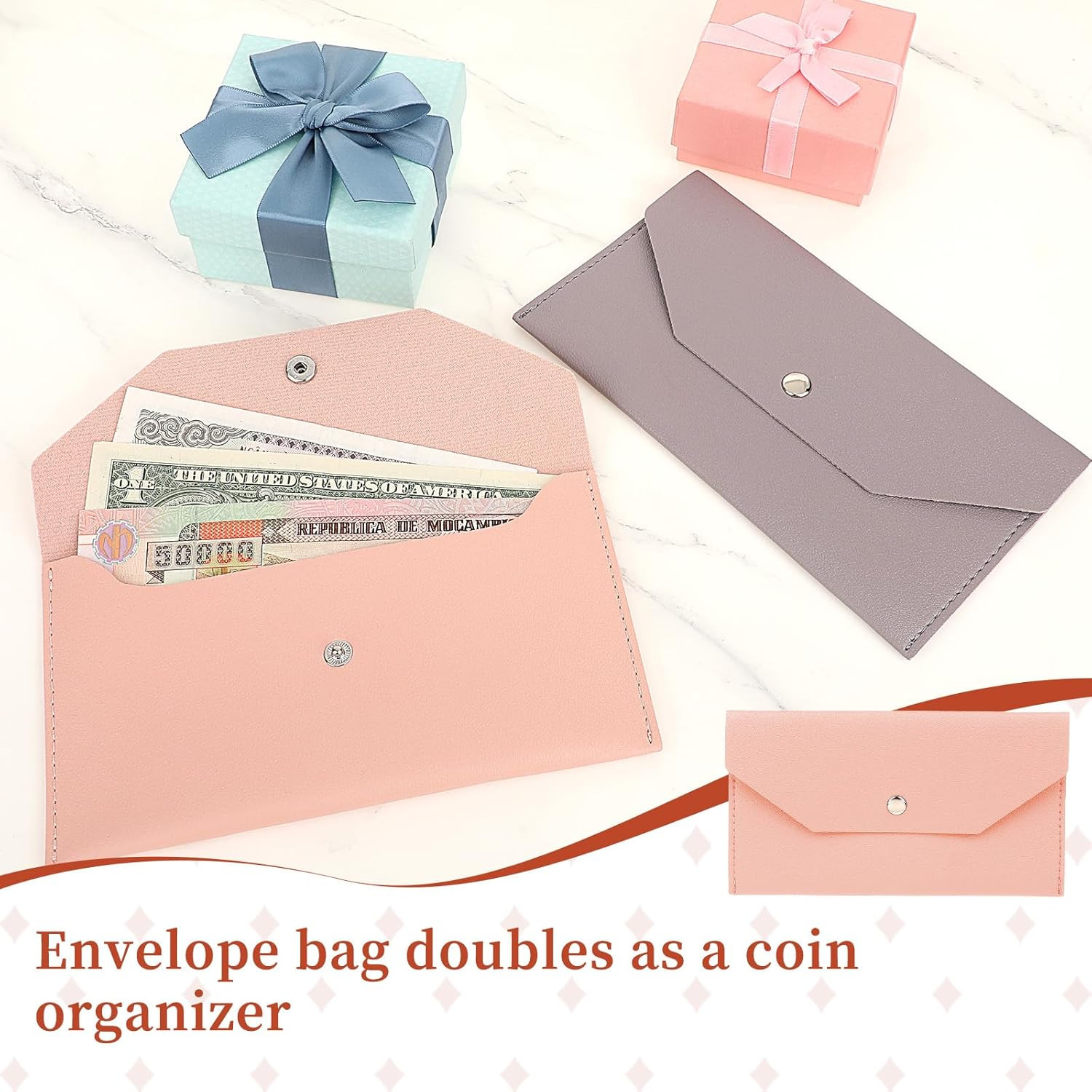 2-Piece Cash Envelope Wallet – PU Leather Reusable Budget Envelopes for Cash Ch