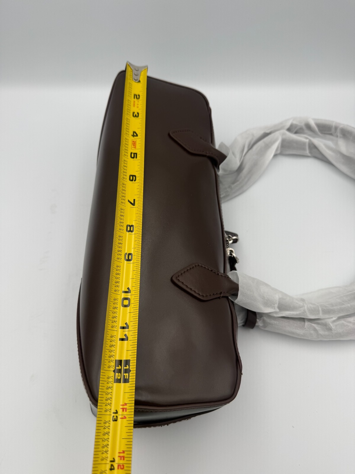 Unbranded Brown Leather East West Shoulder Bag Minimalist Barrel Purse 12×4.5×5