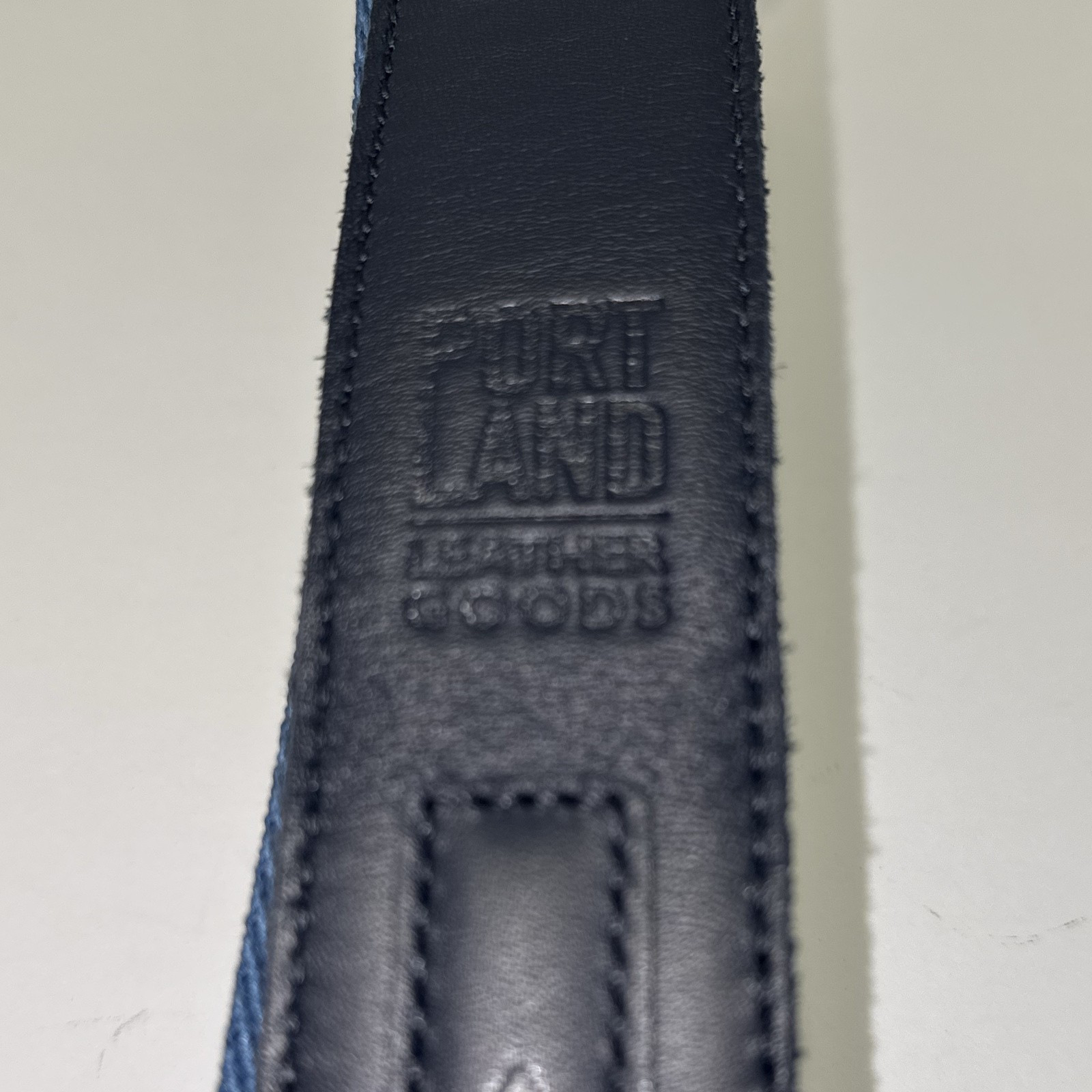 Portland Leather Goods Blue Black Adjustable Shoulder Strap Brass Clips