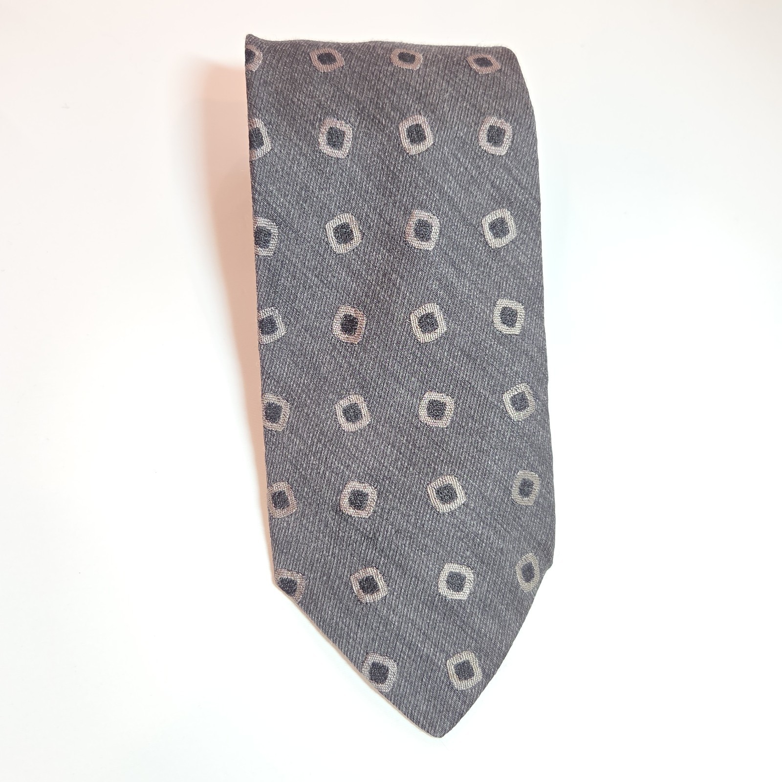 Giorgio Armani VTG Mens Wool-Silk Blend Charcoal Gray/Black Geometric Tie 3.5×56