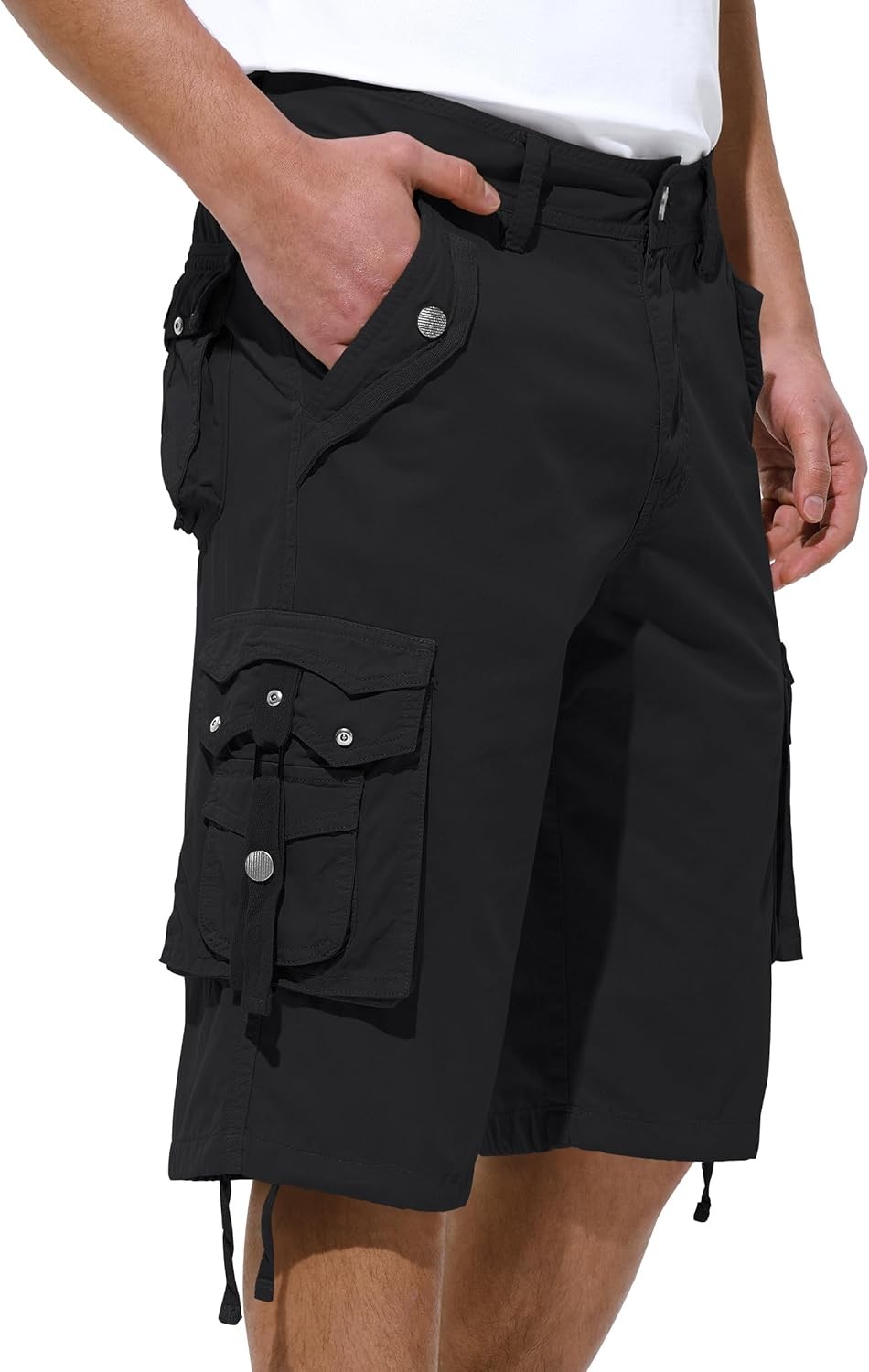 Mens Relaxed Fit Cargo Shorts Below Knee Multi Pocket Outdoor Hiking Casual Wear